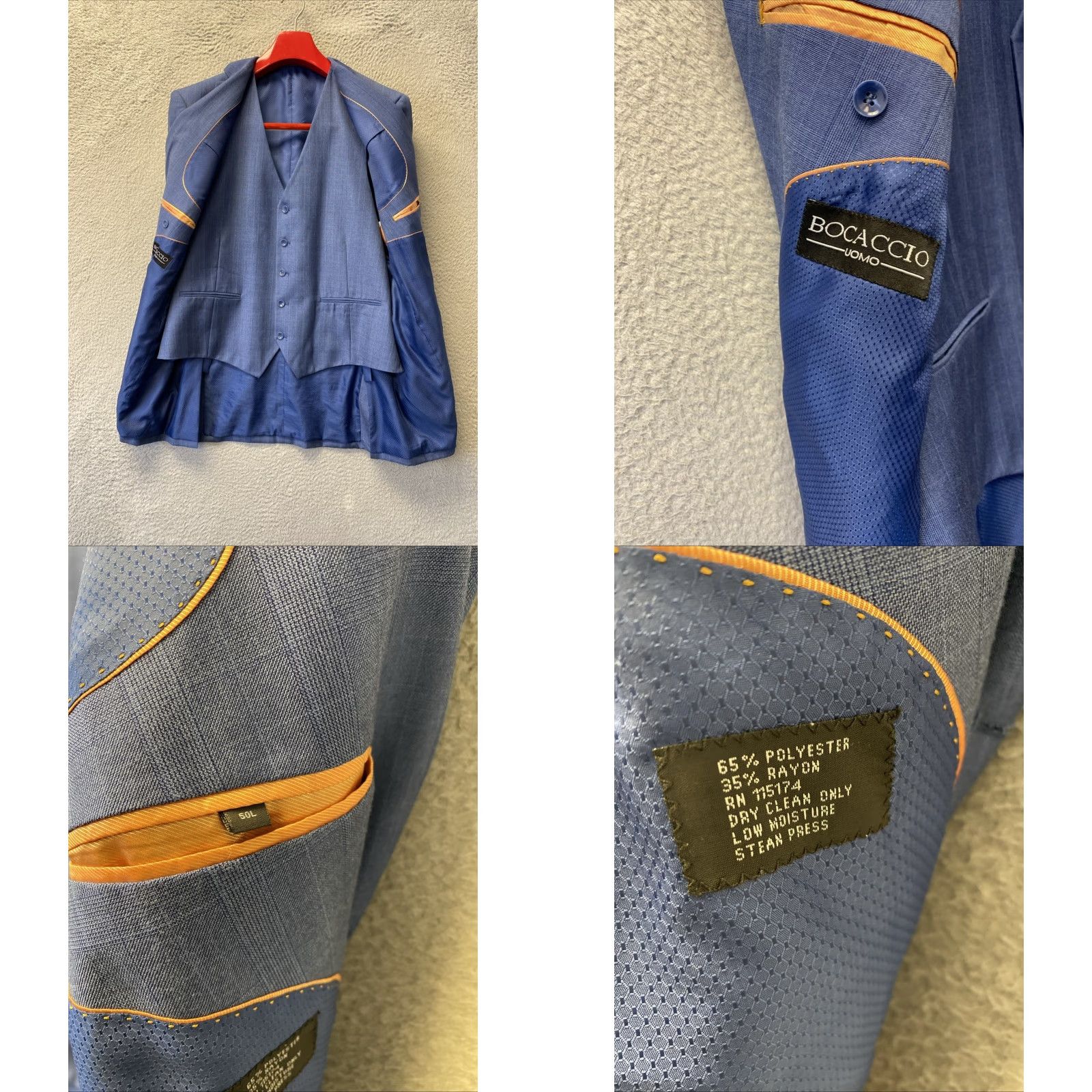 Vintage Bocaccio Uomo 50L 3 Piece Suit Blue Glenn Plaid Pants 44x39 2 Button /0647 Size 50R - 9 Thumbnail