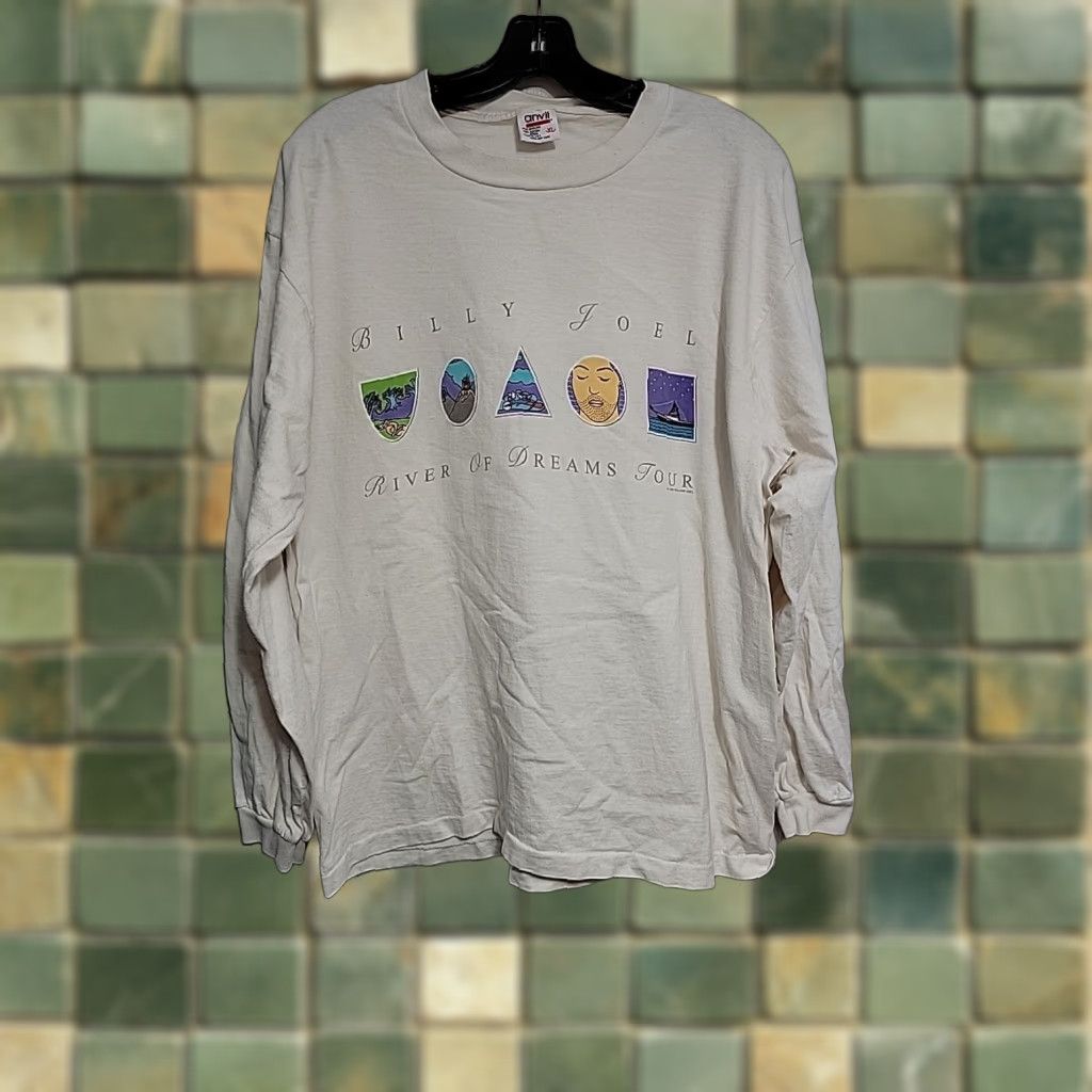 Anvil VINTAGE Billy Joel River Of Dreams Tour 1993 T-Shirts Men's XL Anvil Crew Neck Long Sleeve Ivory 100% Cotton Rock 90s Mens Size US XL / EU 56 / 4 - 1 Thumbnail
