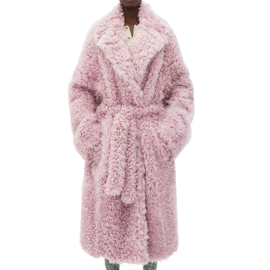 BOTTEGA VENETA $11500 Thistle Belted Soft Shearling Coat New