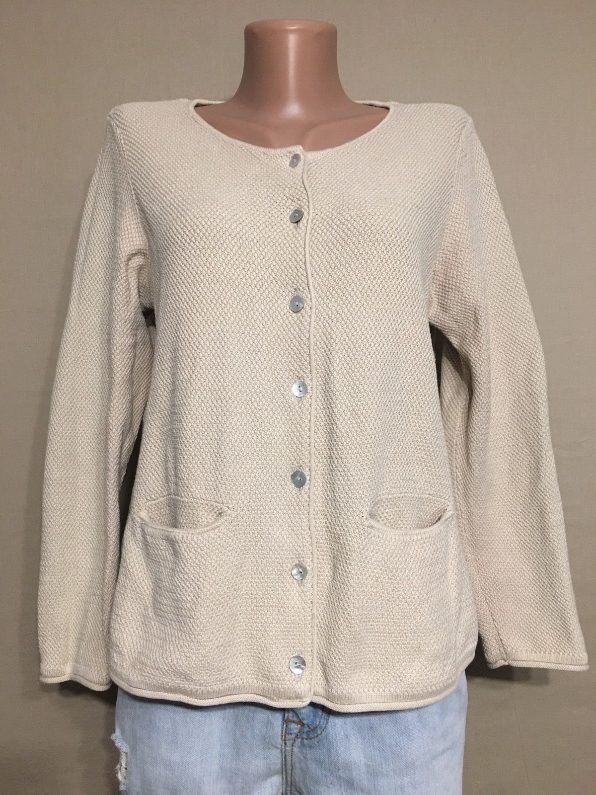 Designer GUDRUN SJODEN Beige Knit Cardigan Sweater Size M Size M / US 6-8 / IT 42-44 - 1 Thumbnail
