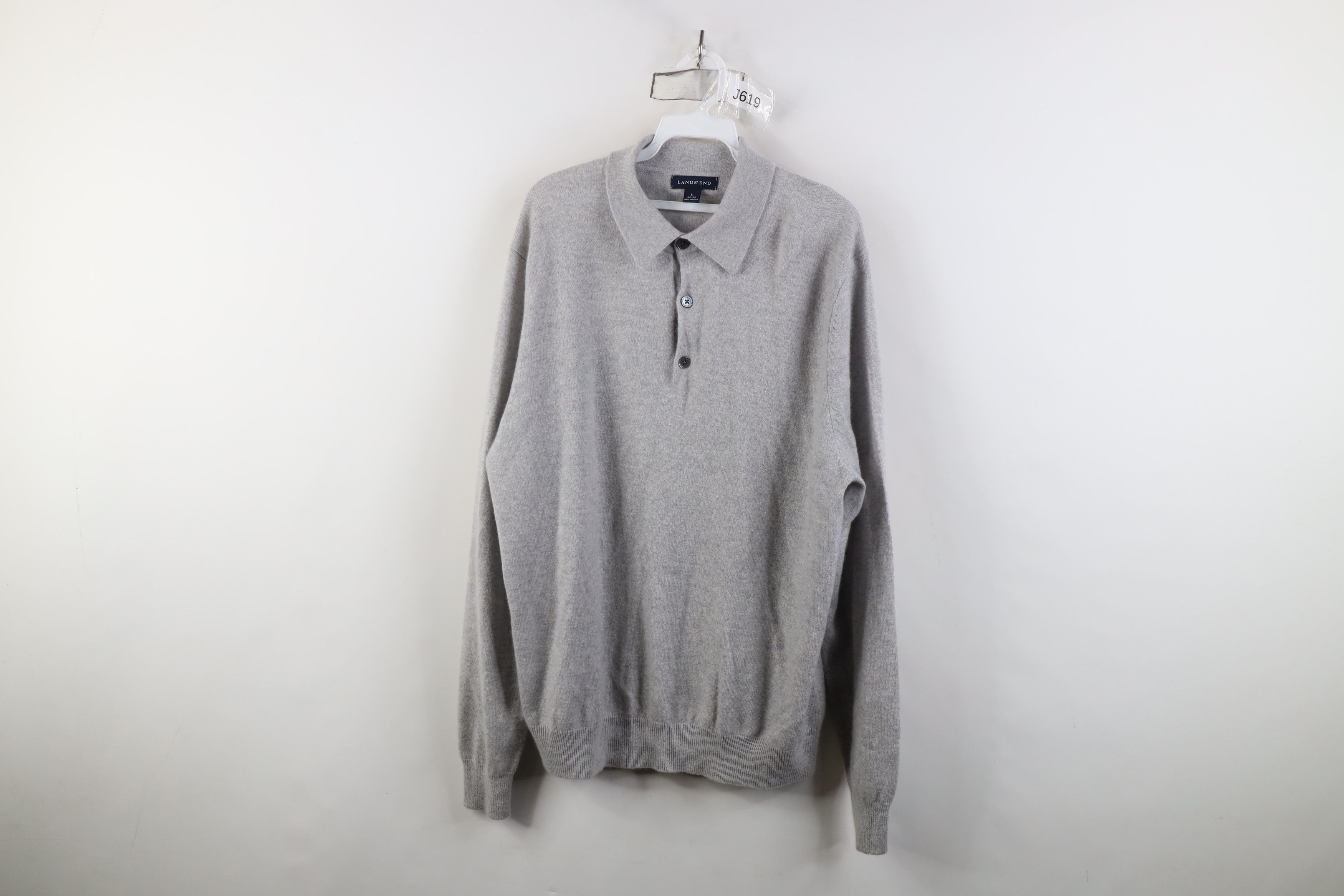 Lands' End Vintage 90s Lands End Cashmere Knit Collared Sweater Gray Size US L / EU 52-54 / 3 - 1 Thumbnail