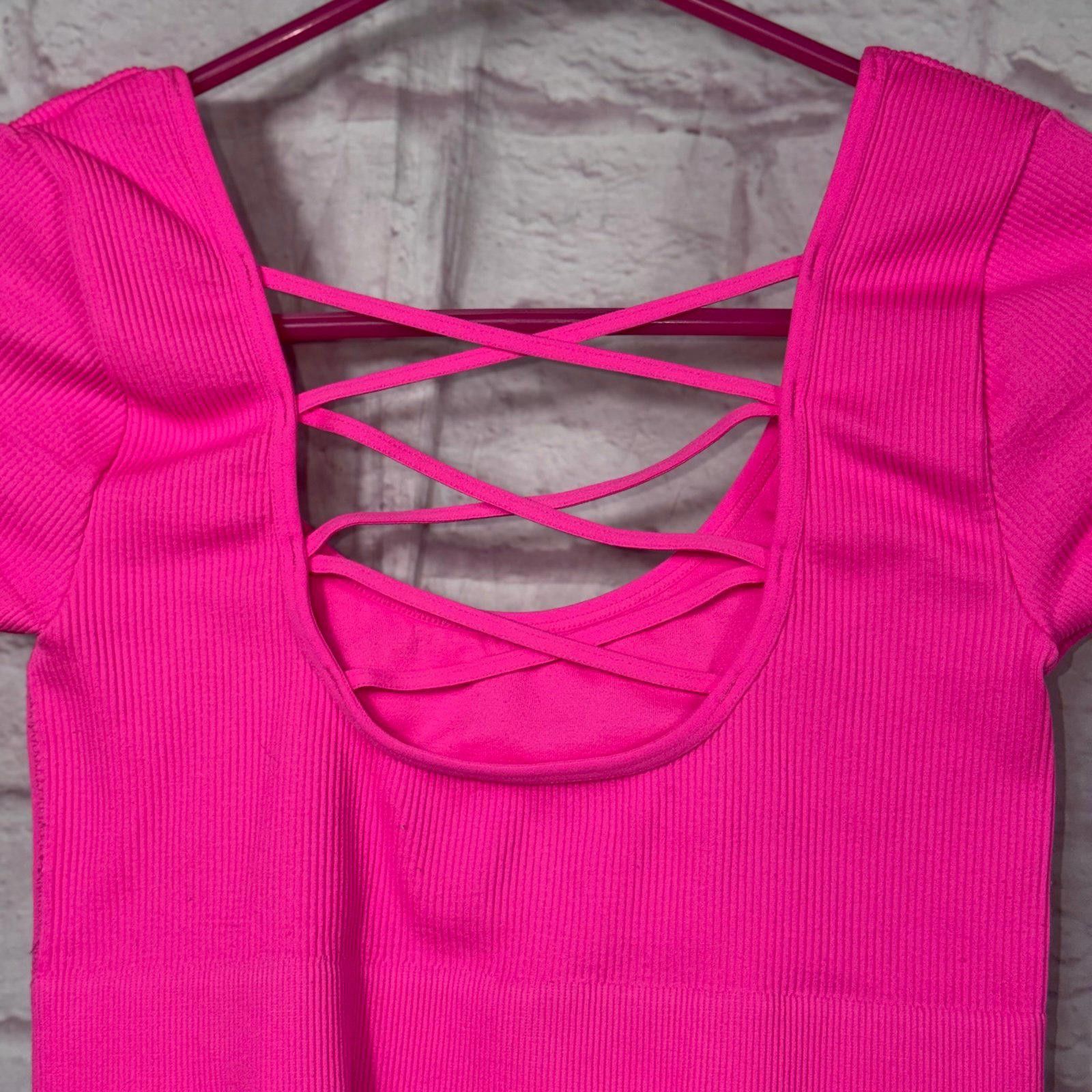 Other Aerie Medium Pink Ribbed Criss-Cross Back Crop Top Size M / US 6-8 / IT 42-44 - 4 Thumbnail