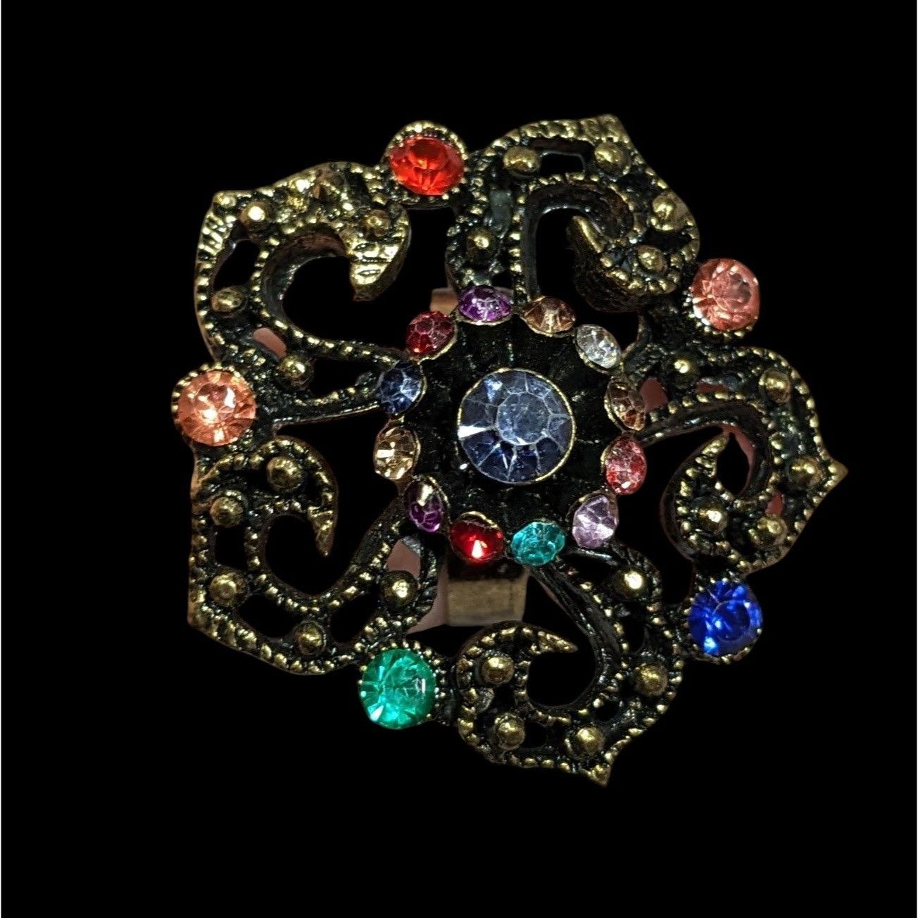 Other Floral Glam Stylized Rainbow Gem Gold Tone Ring Size ONE SIZE - 2 Thumbnail