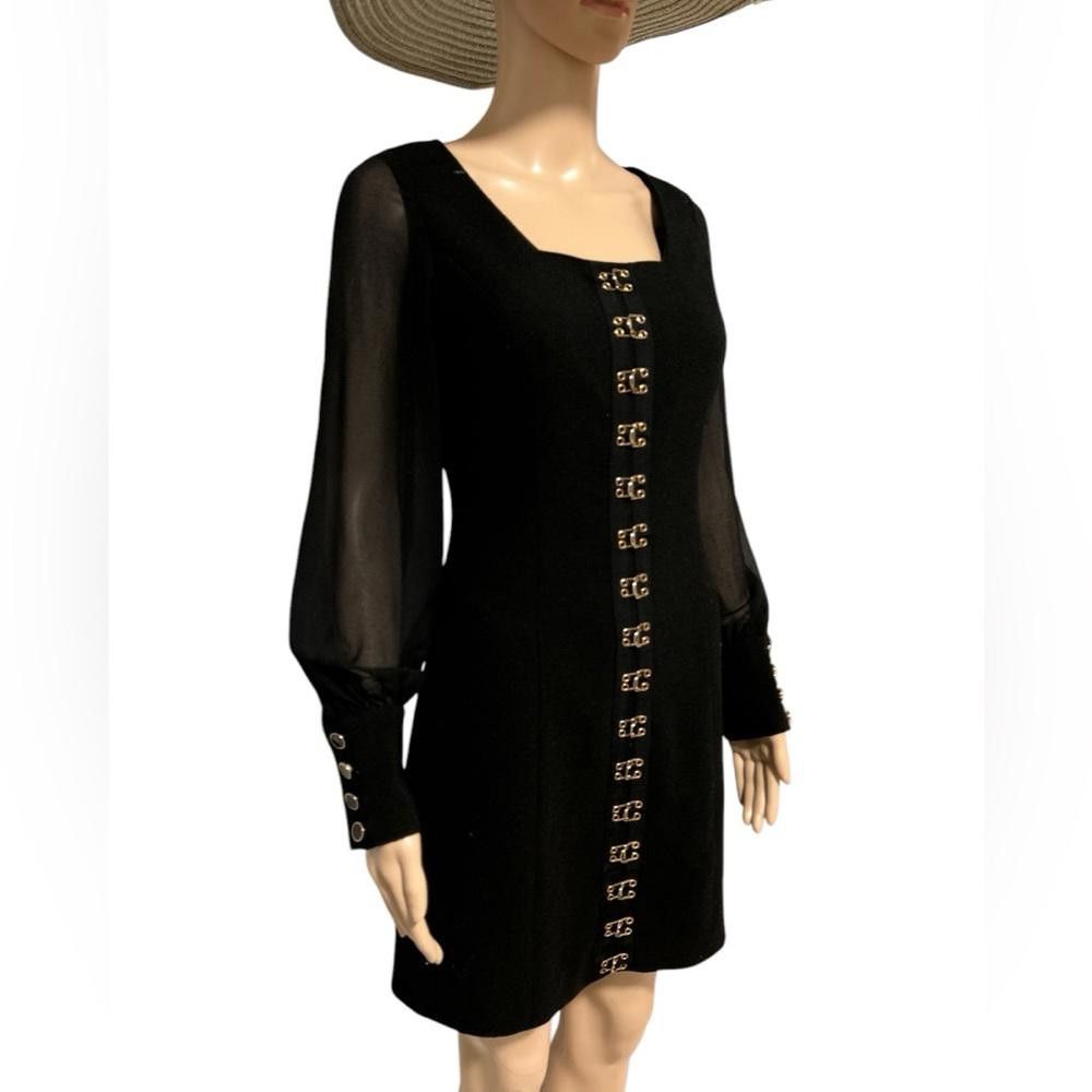 Designer Stunning Elegant Gaby Black Mini Dress with Gold Accents Size S / US 4 / IT 40 - 2 Thumbnail