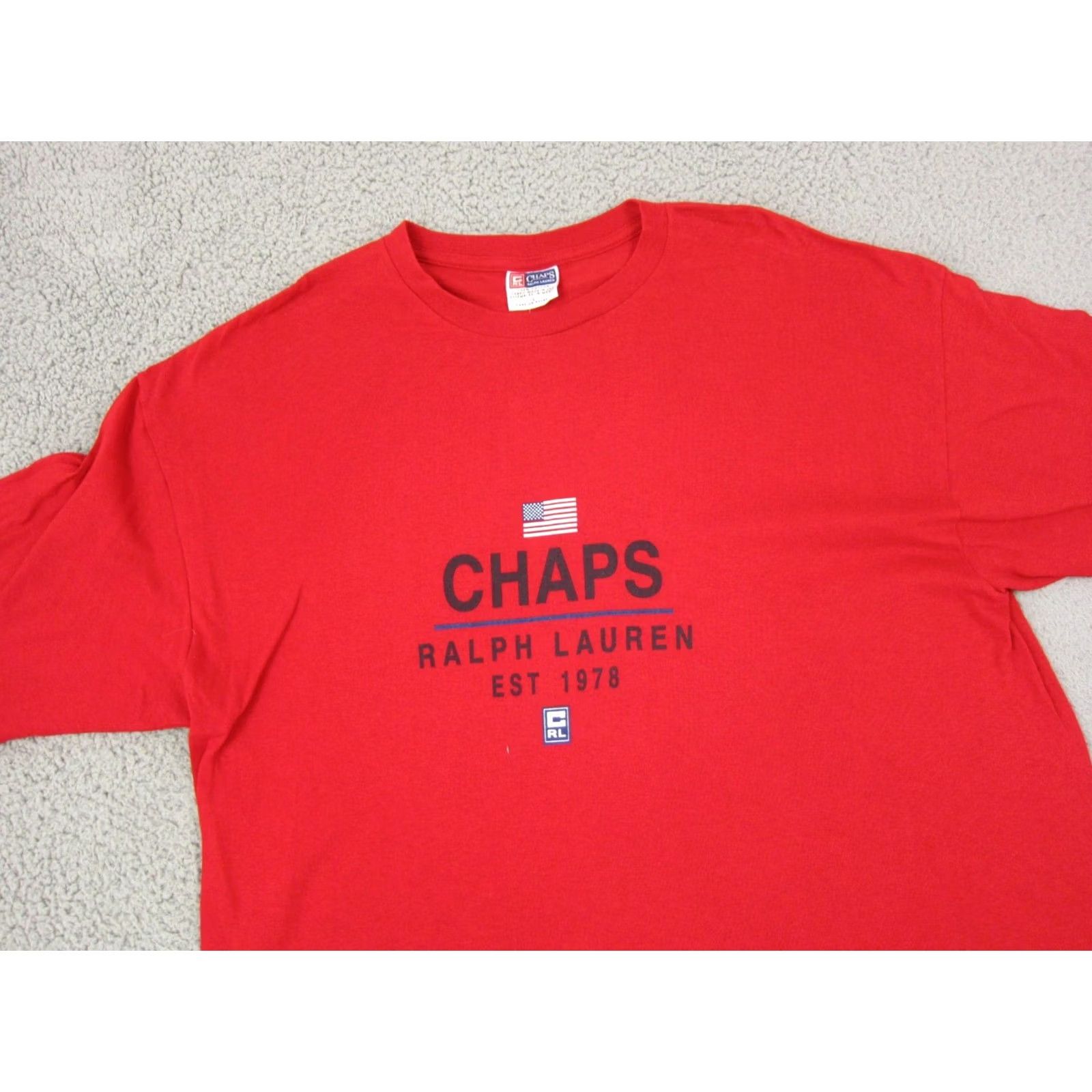 Ralph Lauren Vintage Ralph Lauren Shirt Mens Large Red Chaps T 90s Big Logo Flag Casual Size US L / EU 52-54 / 3 - 2 Thumbnail