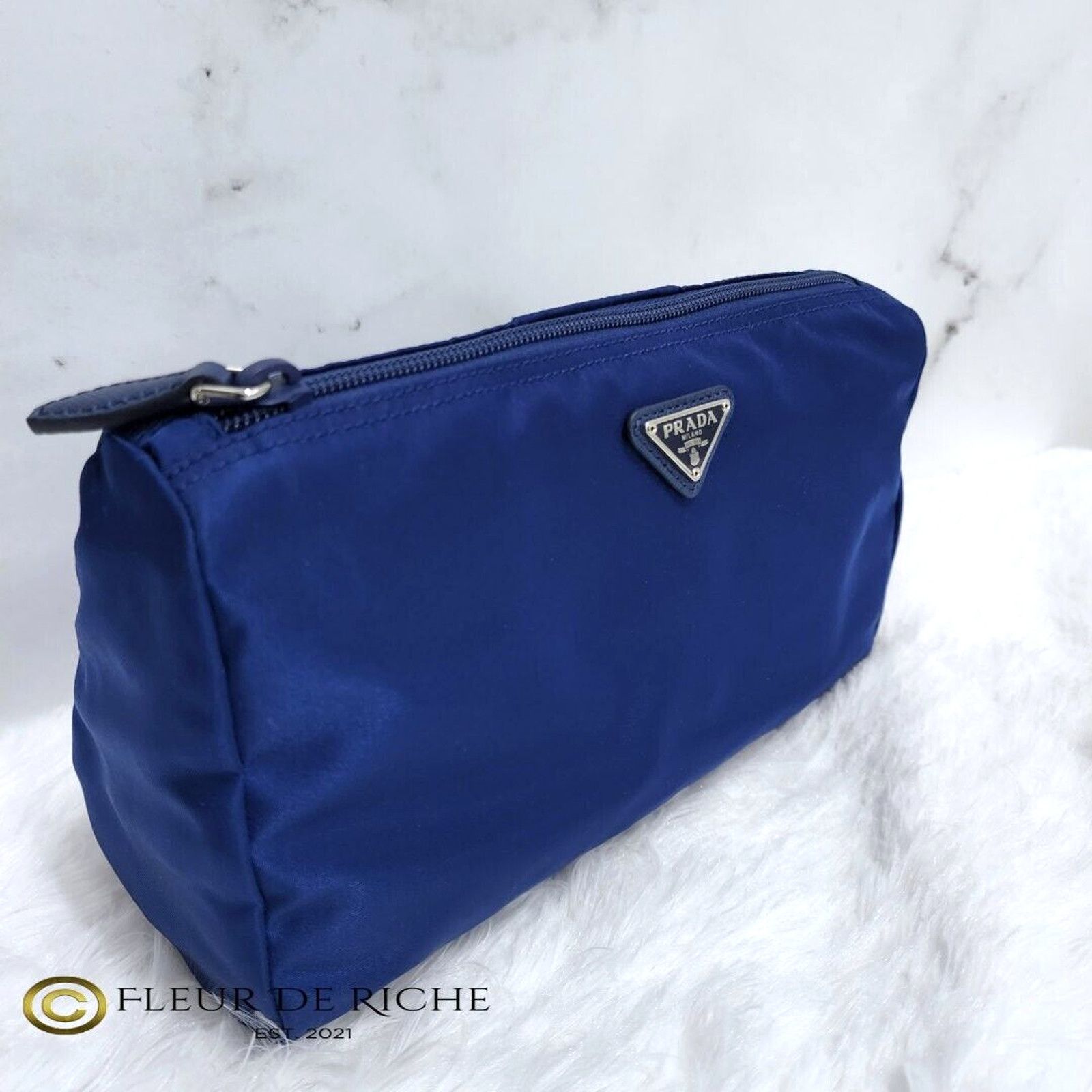 Prada Prada Necessaire Tessuto Medium Toiletry Case Blue 1NA012 Size ONE SIZE - 1 Thumbnail