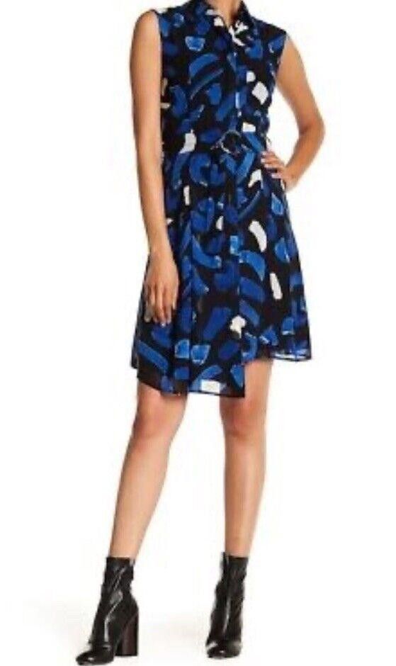 Designer GREY JASON WU Blue Black White Abstract Chiffon Dress Size L / US 10 / IT 46 - 1 Thumbnail