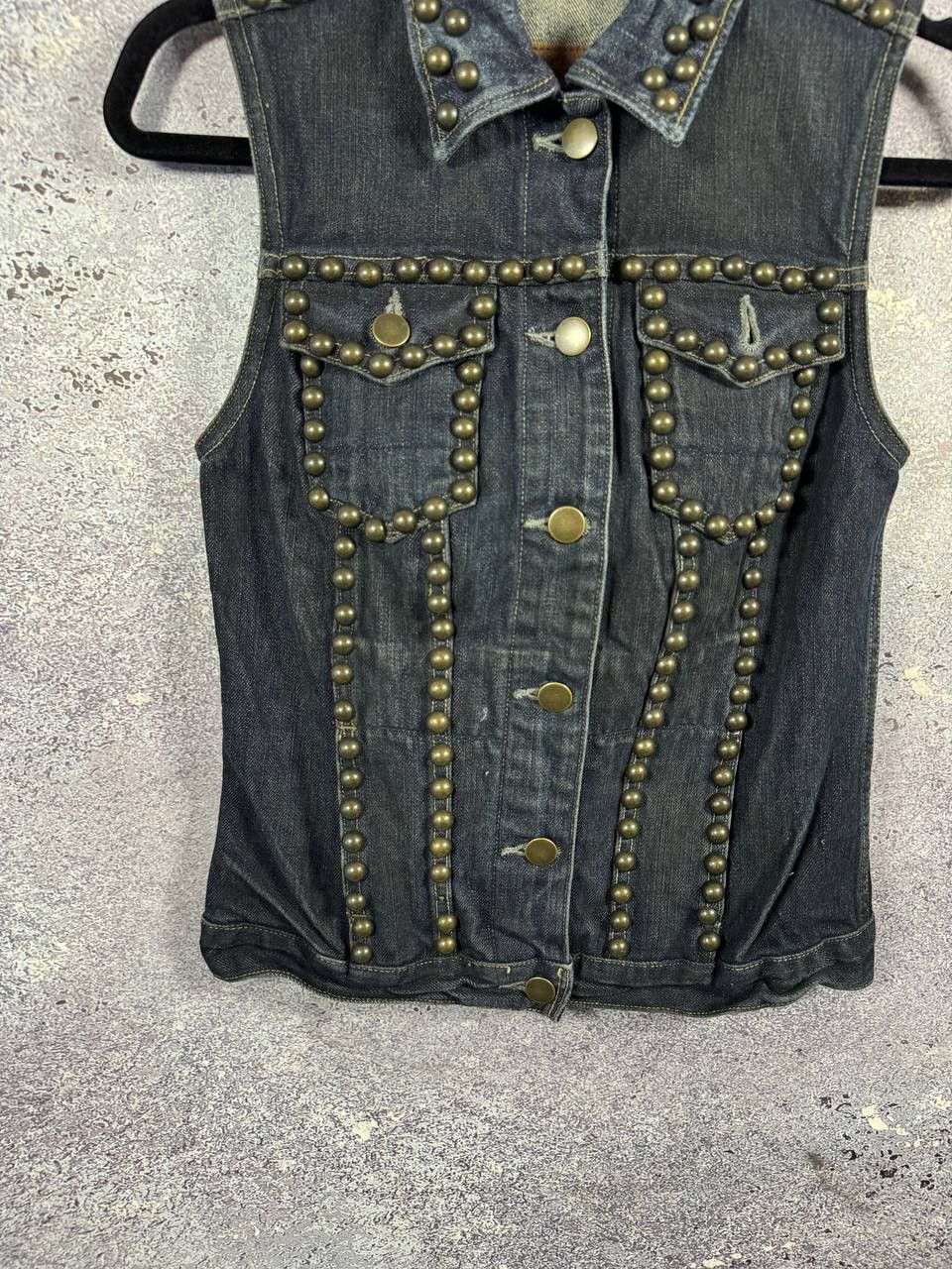 Allsaints × Vintage AllSaints Spitalfields Biker Studded Denim Vests Gilet S sz Size S / US 4 / IT 40 - 5 Thumbnail