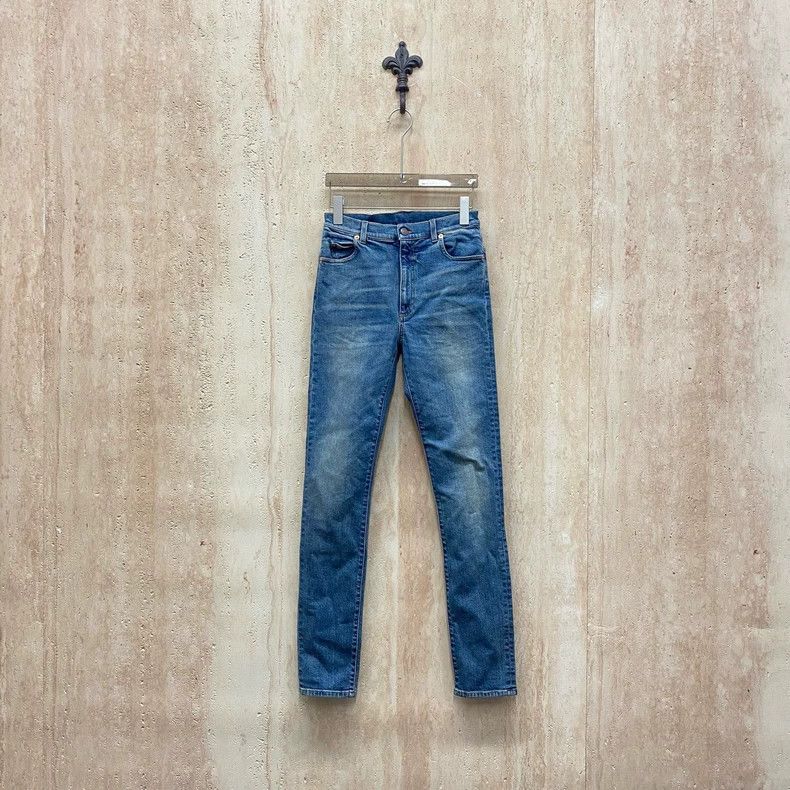 Gucci Size 24 Washed blue horse buckle leather logo jeans