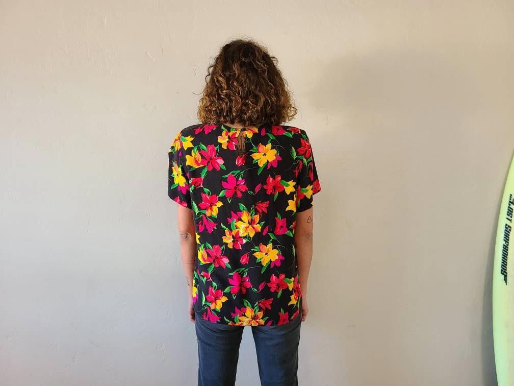 Designer 90's Floral Blouse Top Vintage Flowers Shoulderpads Womens Size M / US 6-8 / IT 42-44 - 6 Thumbnail
