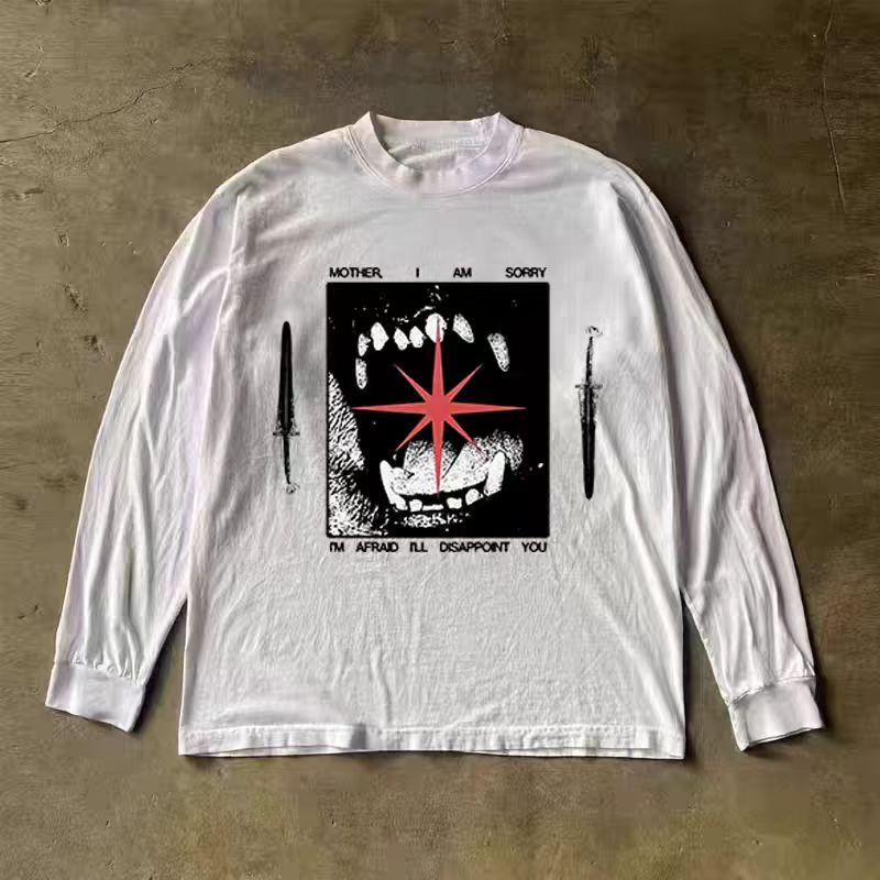 Vintage White retro street teeth print long-sleeved t-shirt Size US M / EU 48-50 / 2 - 1 Thumbnail