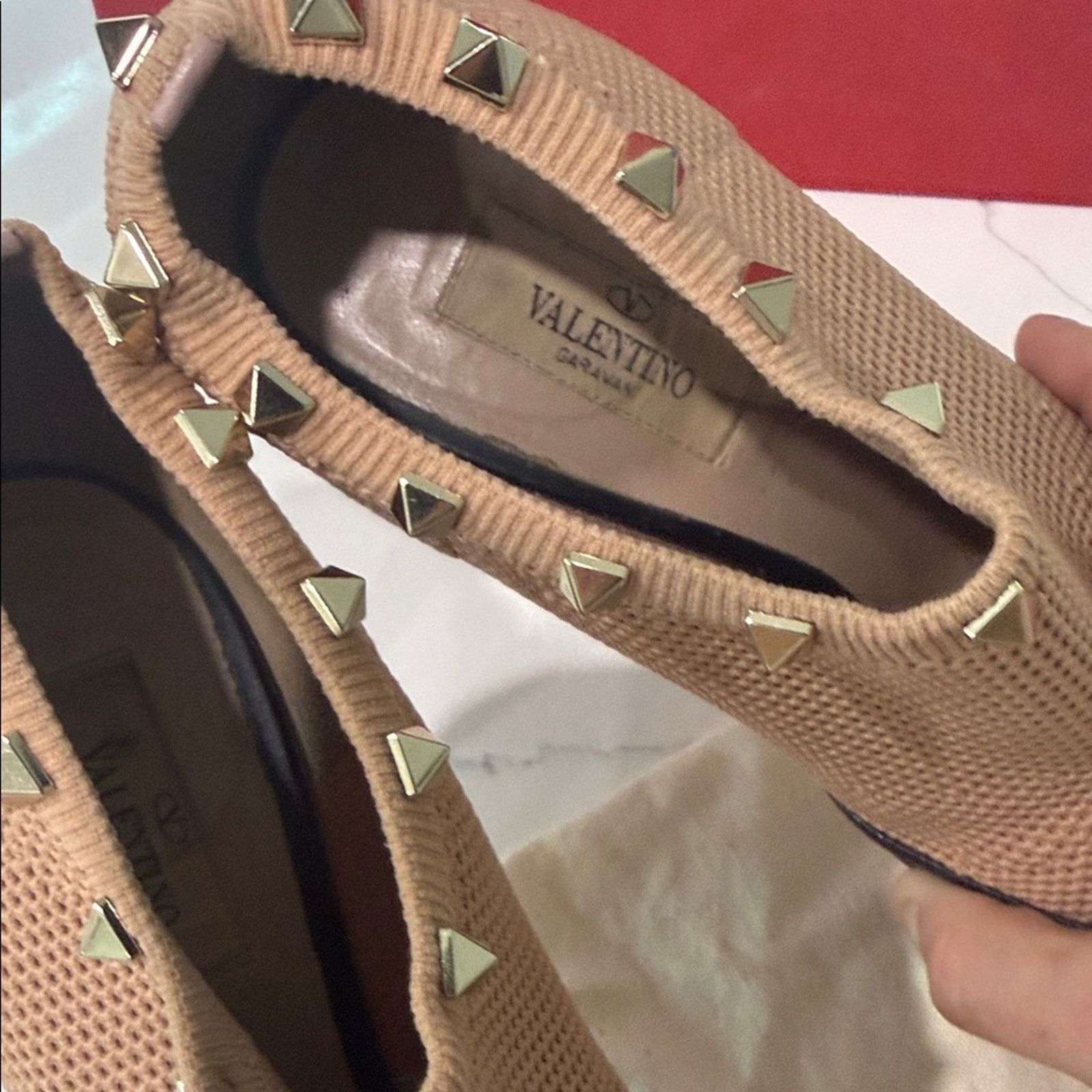Valentino Valentino Garavani Beige Mesh Black Leather Studded Bootie Size US 8.5 / IT 38.5 - 15 Thumbnail
