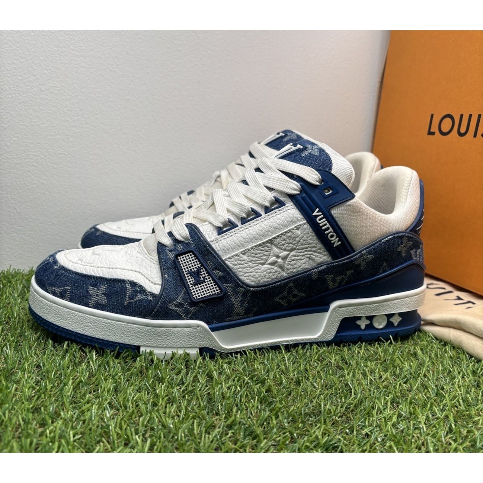 Louis Vuitton Blue & White Monogram Slip On Sneakers Louis Vuitton Louis Vuitton Trainer Sneaker Blue VL0272 mini  main image 3