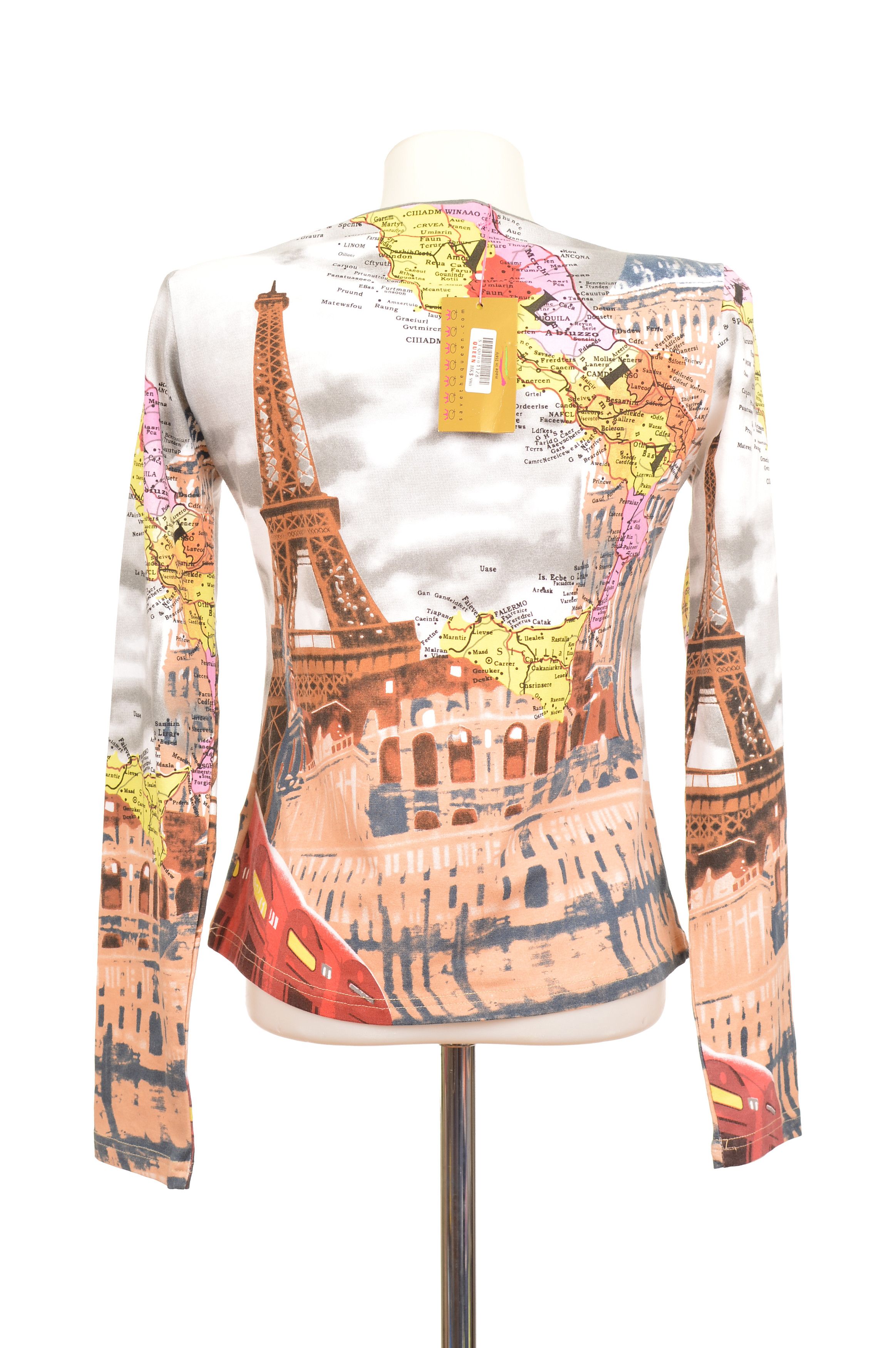 Vintage Save the Queen Eiffel Tower Fullprint Top Shirt Blouse Size M / US 6-8 / IT 42-44 - 4 Thumbnail