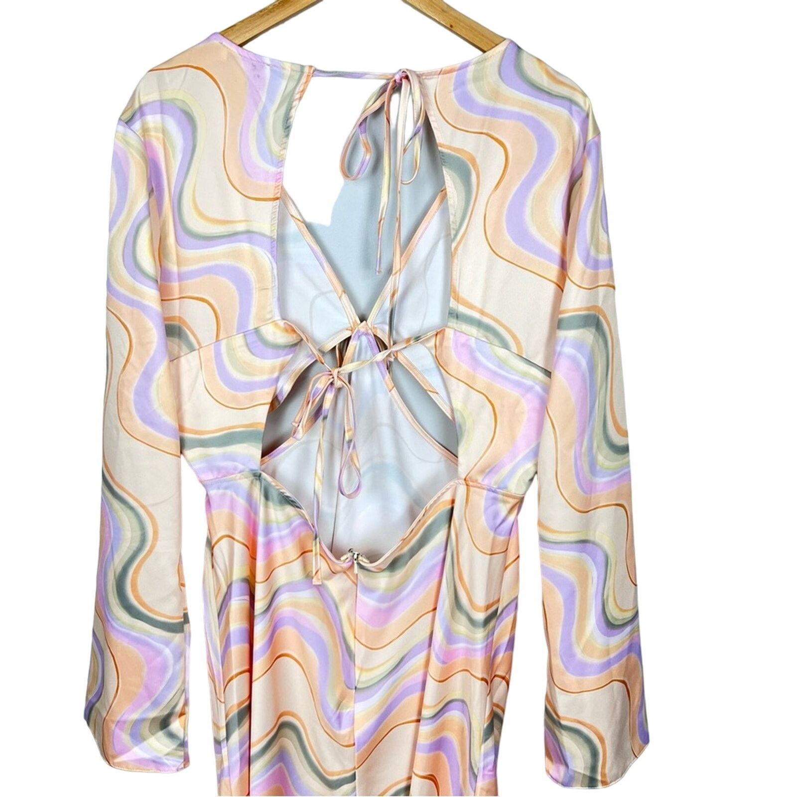 Topshop NWT Topshop Retro Satin Cutout Midi Dress Marble Pastel 14 Size XL / US 12-14 / IT 48-50 - 11 Thumbnail