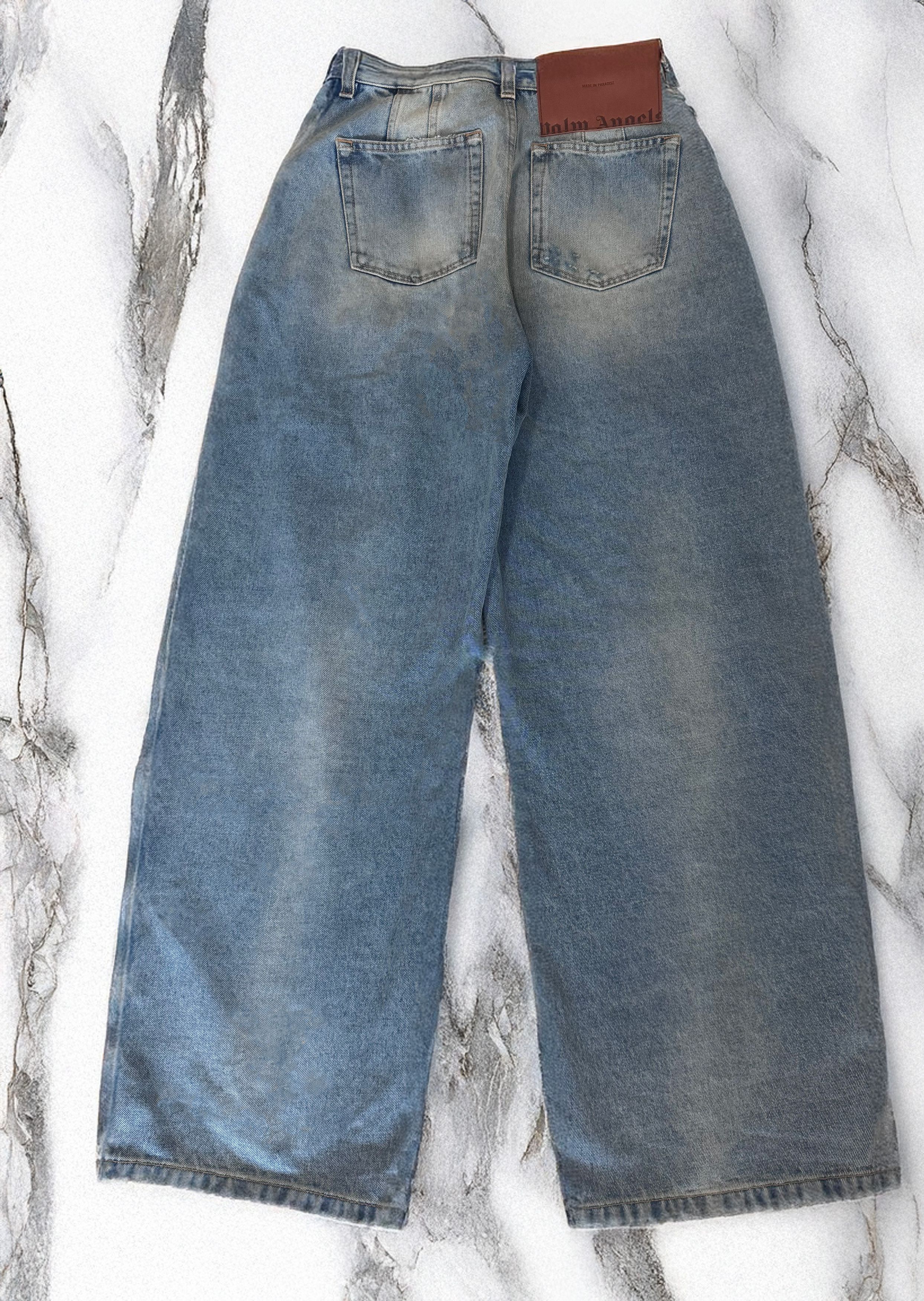 Palm Angels Palm Angels Paris Wide Leg Distressed Denim Jeans Size 27" / US 4 / IT 40 - 7 Thumbnail