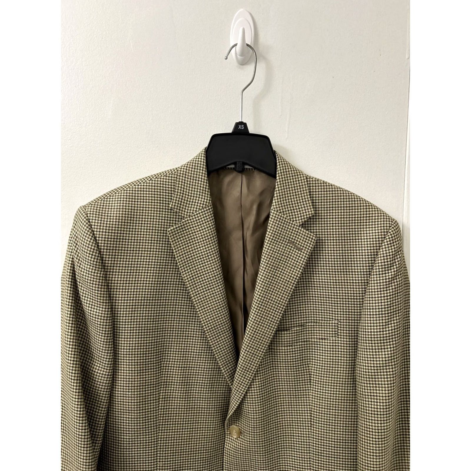 Ralph Lauren VINTAGE Lauren Ralph Lauren Blazer Mens 40S Brown Houndstooth Wool Silk Blend Regular Notch Lapel Two-Button Front Jacket Coat Classic Designer USA Size 40R - 2 Thumbnail