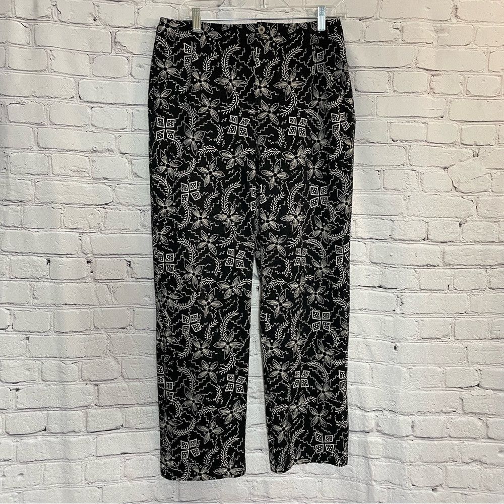 Chicos Chico's Design Black White Floral Cotton Pants Size 2 US L Size 36" / US 14 / IT 50 - 2 Thumbnail
