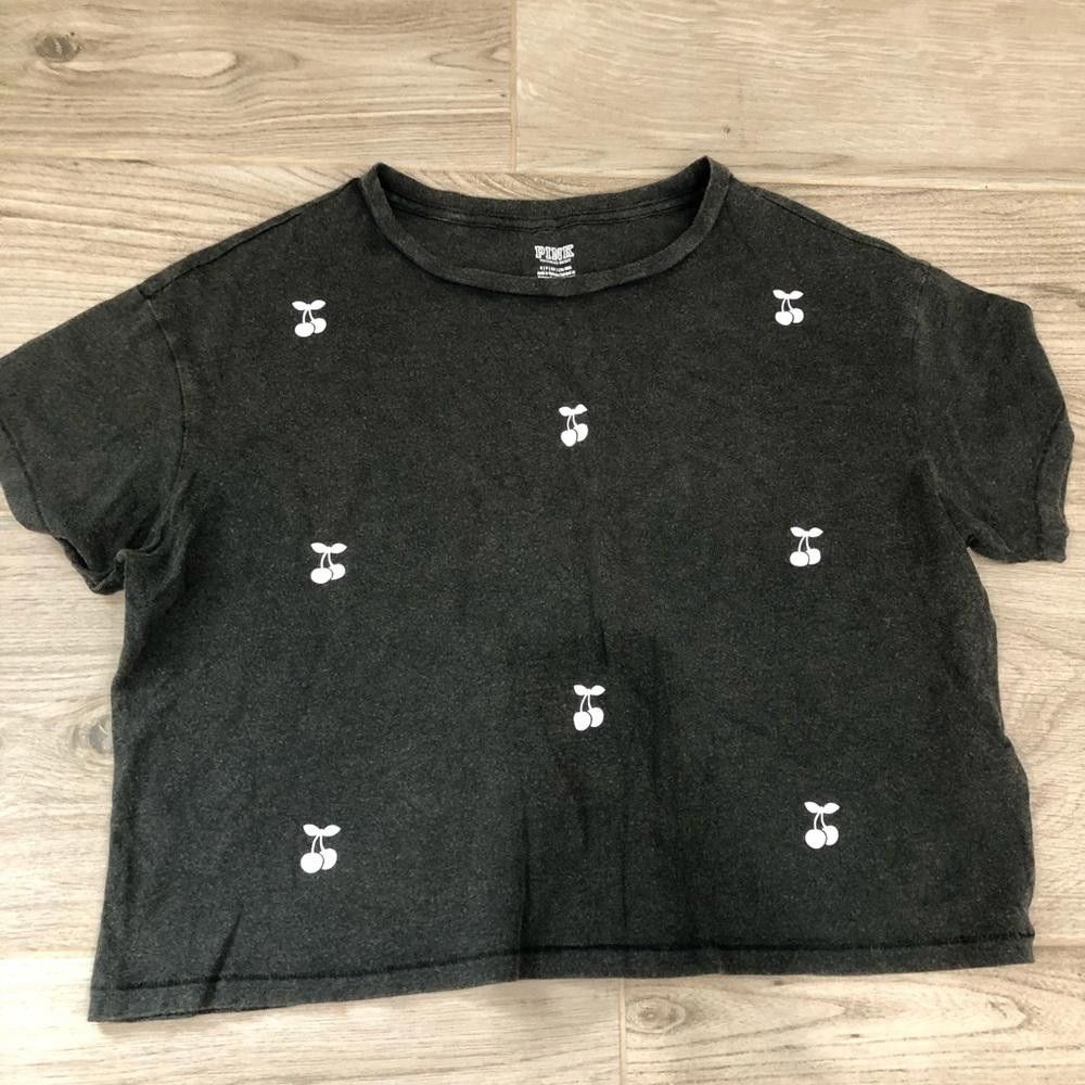 Designer Chic Black Cropped Tee with Cherry Embroidery Size S / US 4 / IT 40 - 2 Thumbnail