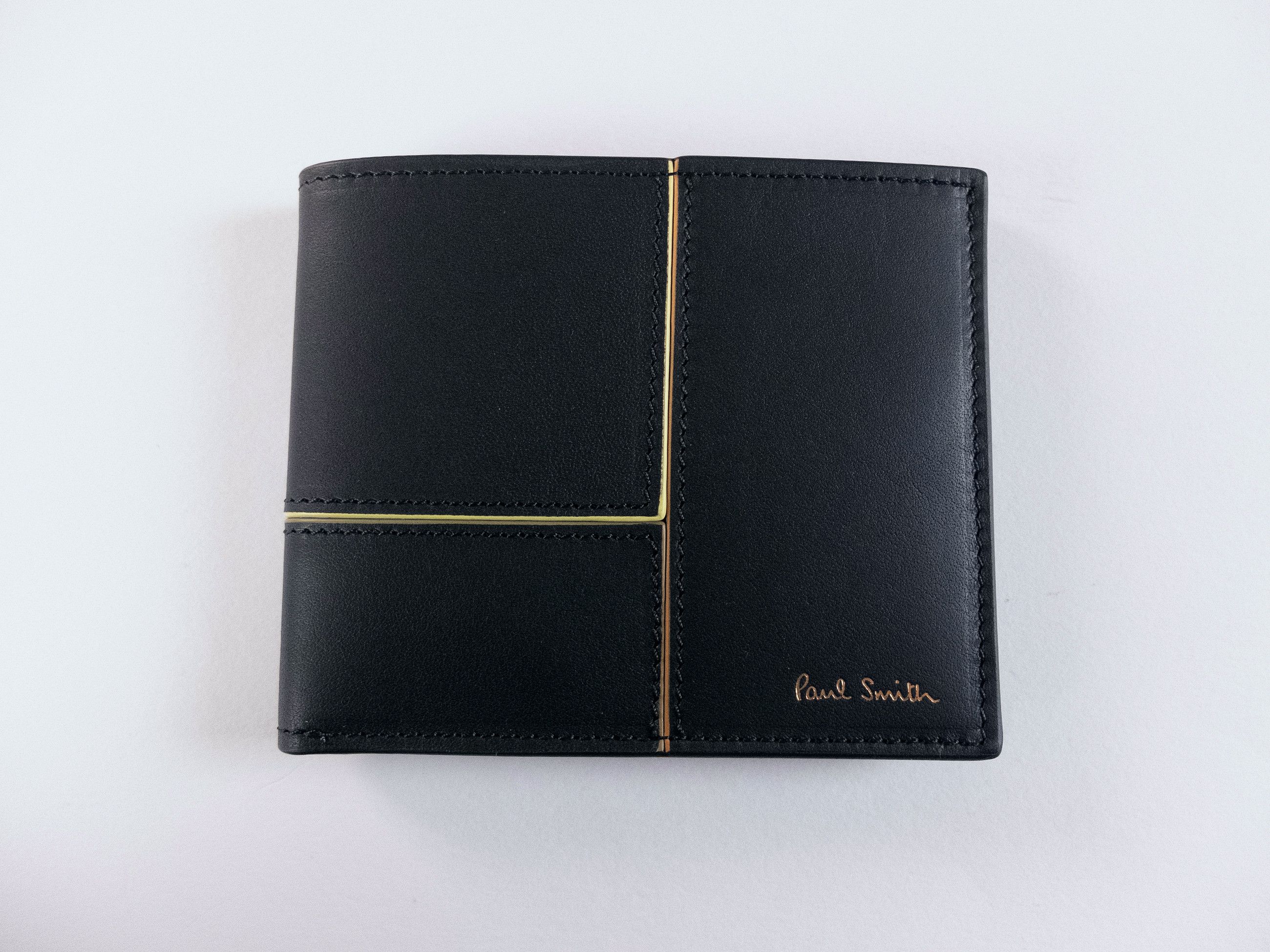 PAUL SMITH black paneled leather bifold wallet q