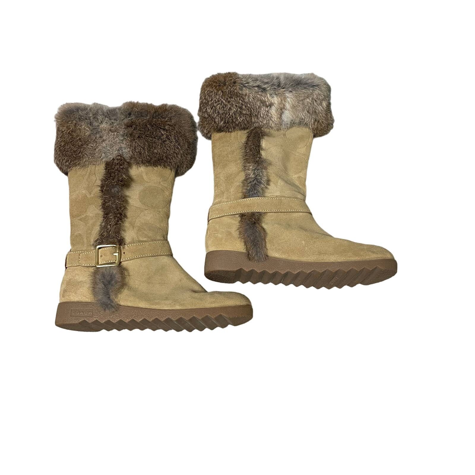 Coach Coach Deeann Embossed Suede Rabbit Fur Shearling Boots Size US 6.5 / IT 36.5 - 4 Thumbnail