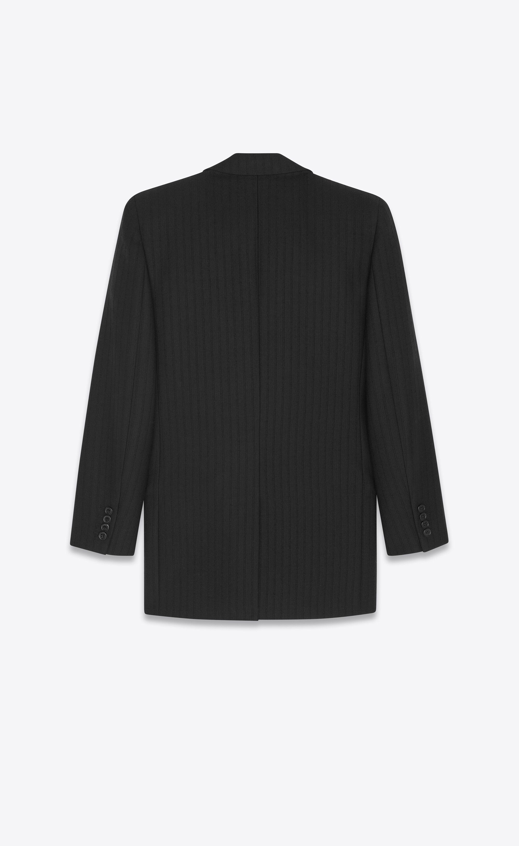 Saint Laurent Paris o1bcso1str1224 Double Breasted Jacket Striped Wool in Black Size XS / US 0-2 / IT 36-38 - 2 Thumbnail