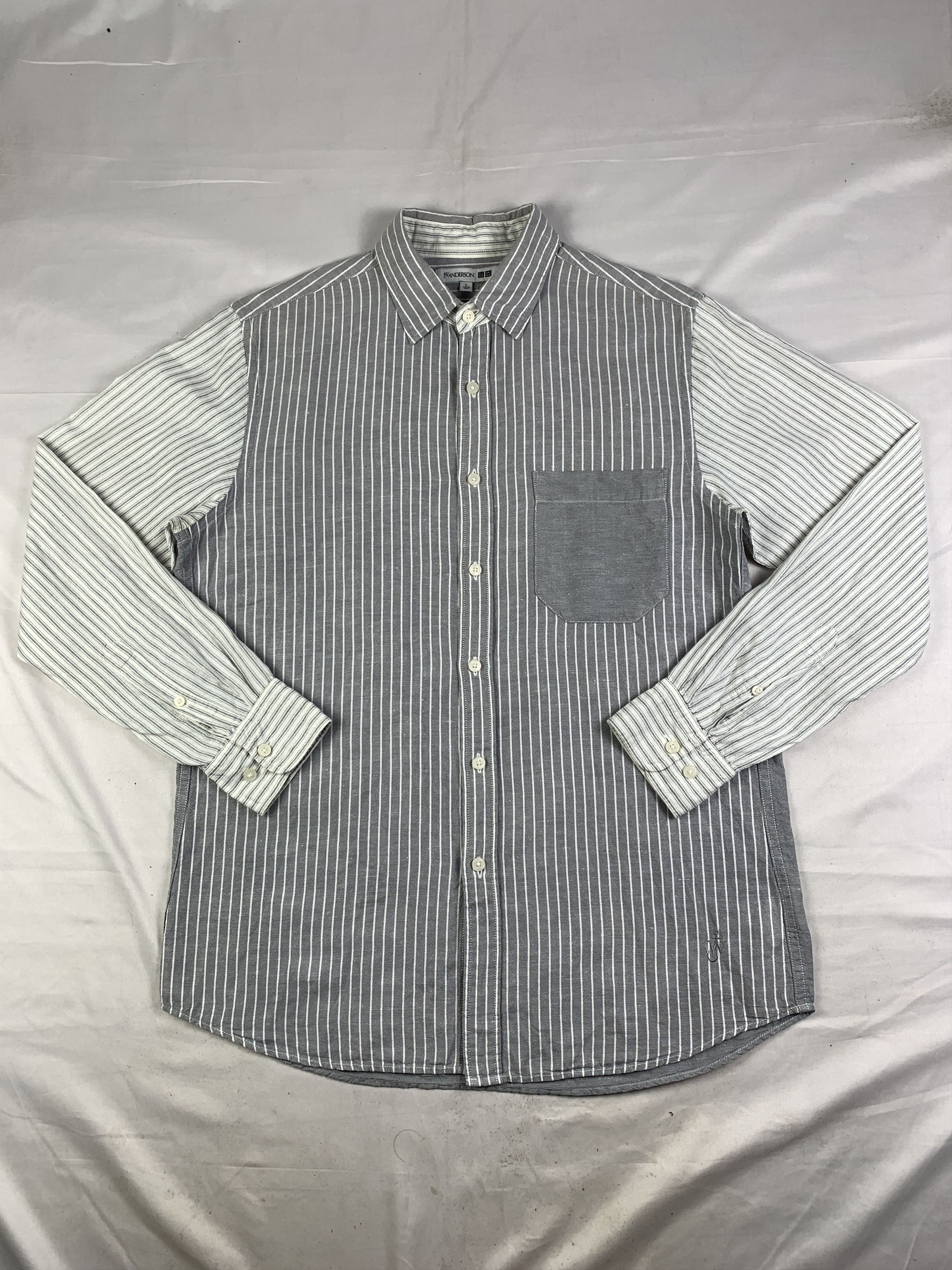 JW Anderson × Uniqlo Uniqlo x JWAnderson Gray Multi-Pinstripes Shirt (L) Size L / US 10 / IT 46 - 1 Thumbnail
