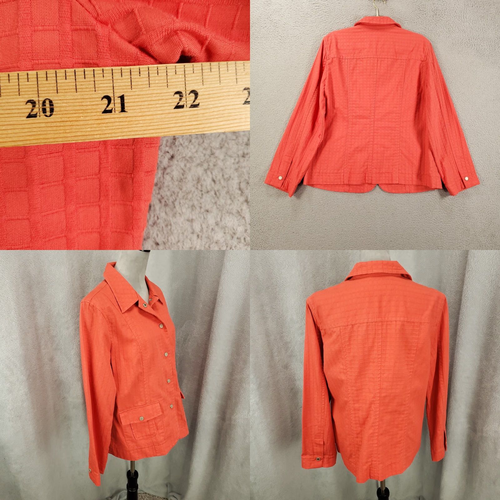 Coldwater Creek Coldwater Creek Womens Jacket 16 Orange Grid Texture Long Sleeve Snap Up Pockets Size XXL / US 16-18 / IT 52-54 - 8 Thumbnail