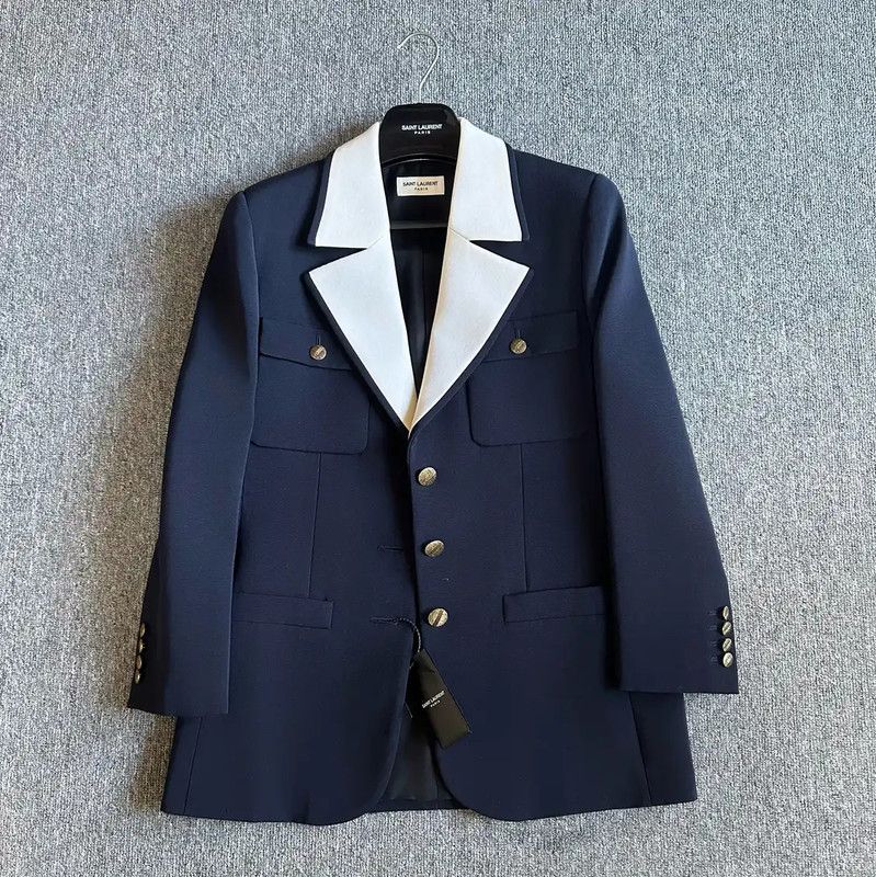 Yves Saint Laurent Saint Laurent Blue Wool Women's Jacket 0089 Size M / US 6-8 / IT 42-44 - 1 Thumbnail
