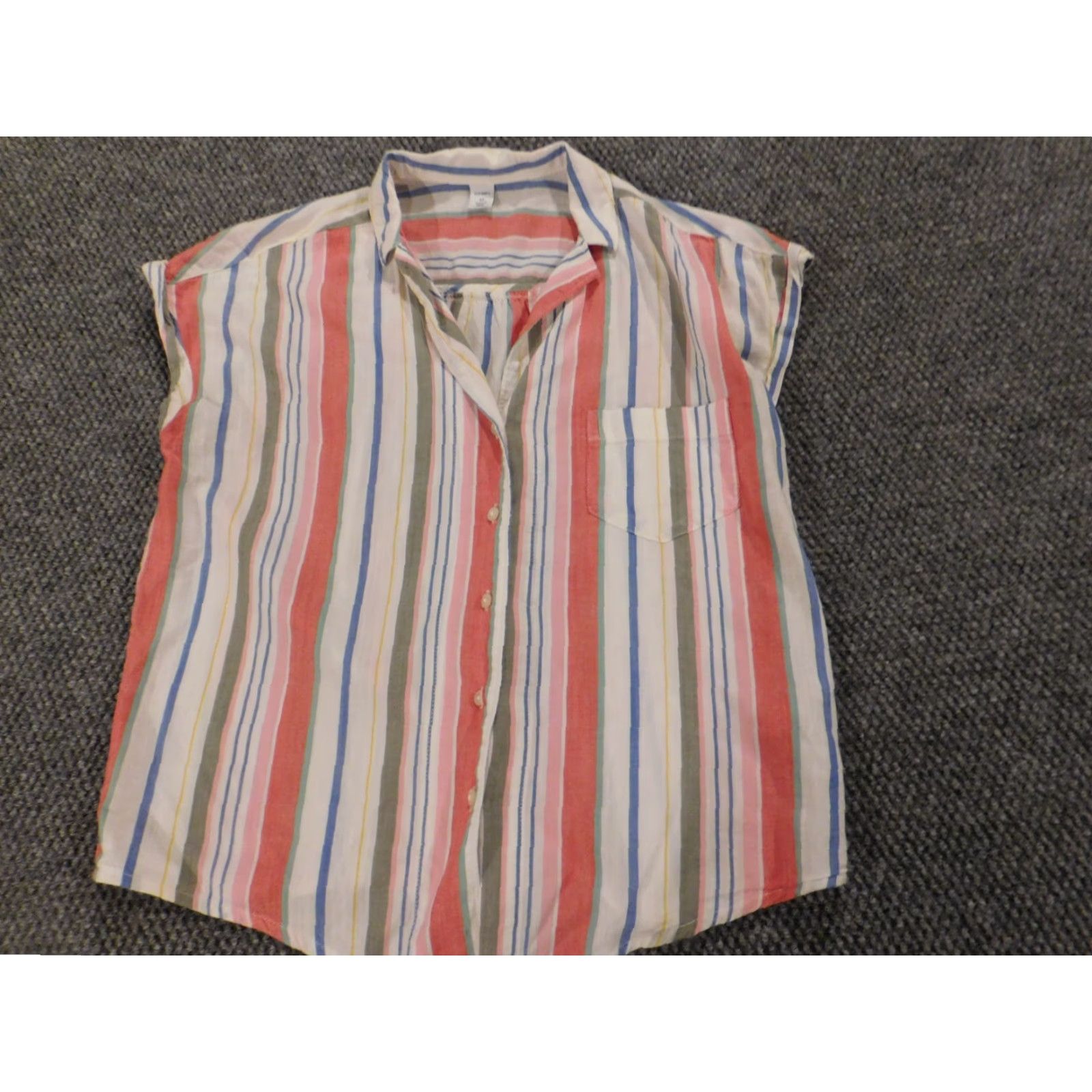 Old Navy Old Navy Womens Blouse XS Pink Striped Sleeveless Round Neck Pullover Casual Regular Button Cotton Down Vintage: No Size XS / US 0-2 / IT 36-38 - 3 Thumbnail