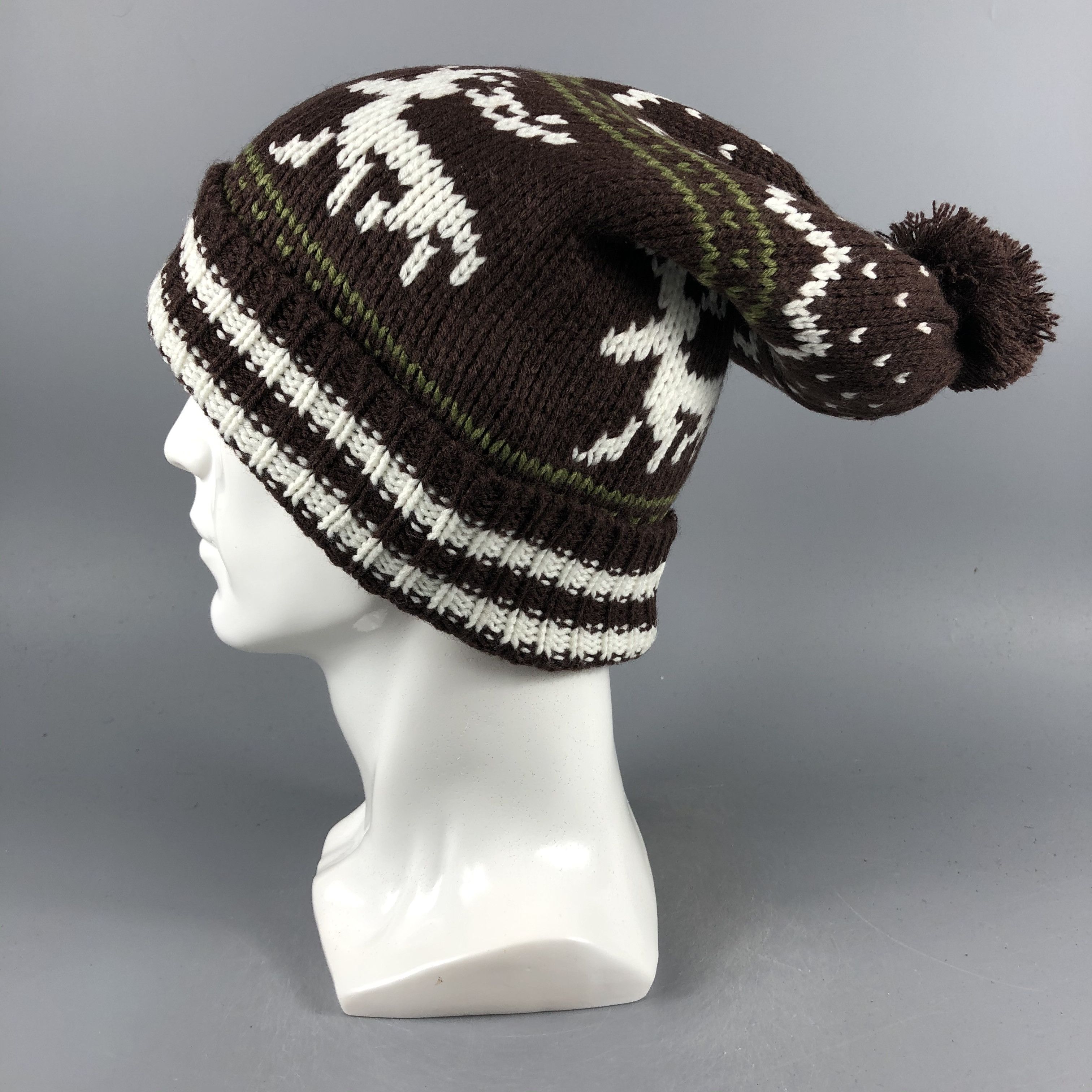 Vintage Fair Isle Slouchy PomPom Beanie Snow Hat Snow Cap -D1199 Size ONE SIZE - 1 Thumbnail