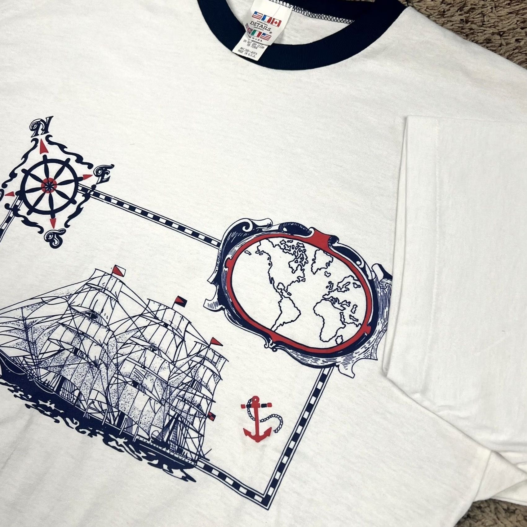 Nautica VINTAGE Nautical Sail Boat Puff Print Graphic Shirt M White 50/50 USA 90s Unisex Adults Mens Womens Size US M / EU 48-50 / 2 - 4 Thumbnail