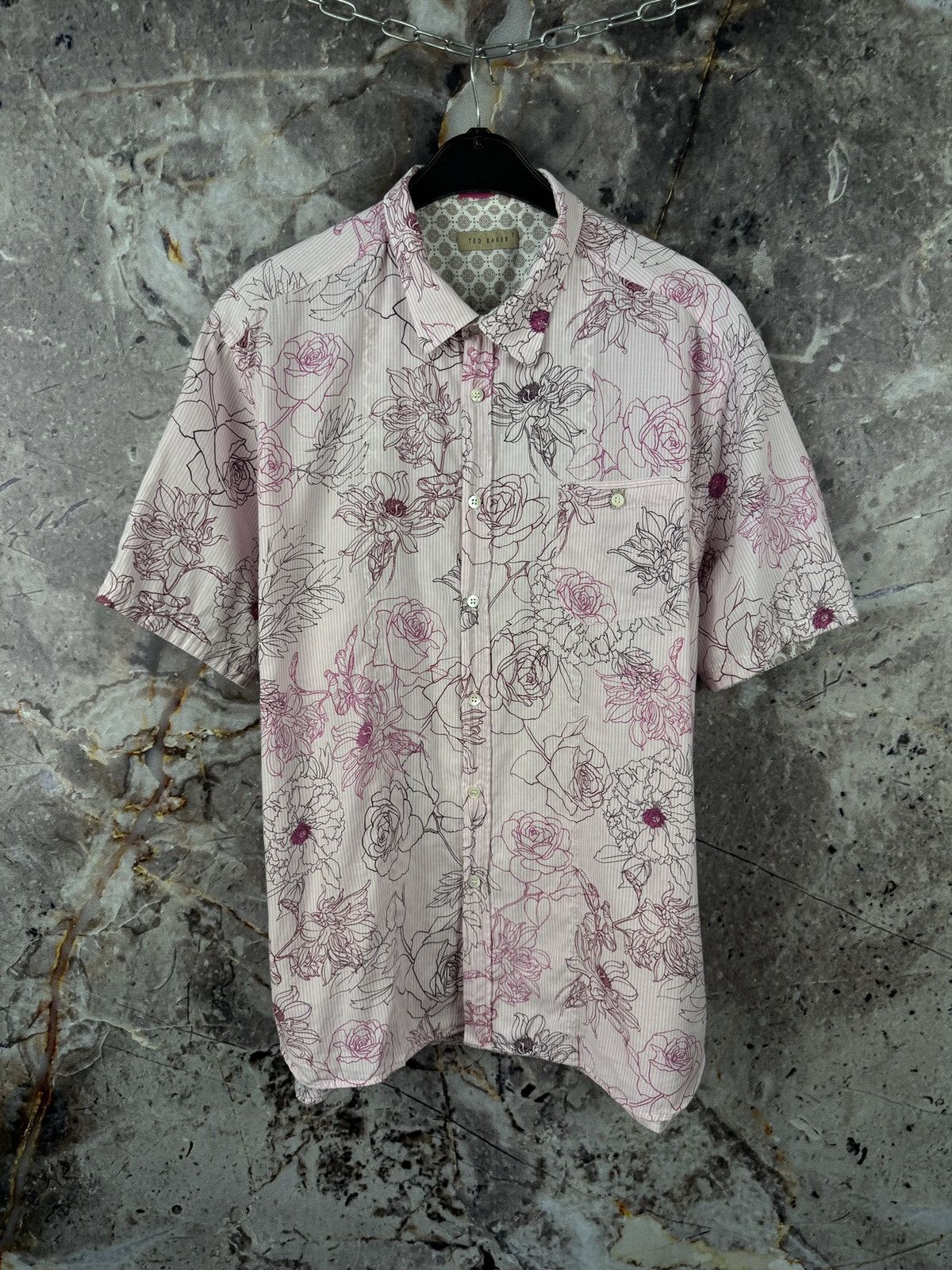 Ted Baker Ted Baker Floral Print Short Sleeve Button-Up Shirt Pink Size US XXL / EU 58 / 5 - 1 Thumbnail