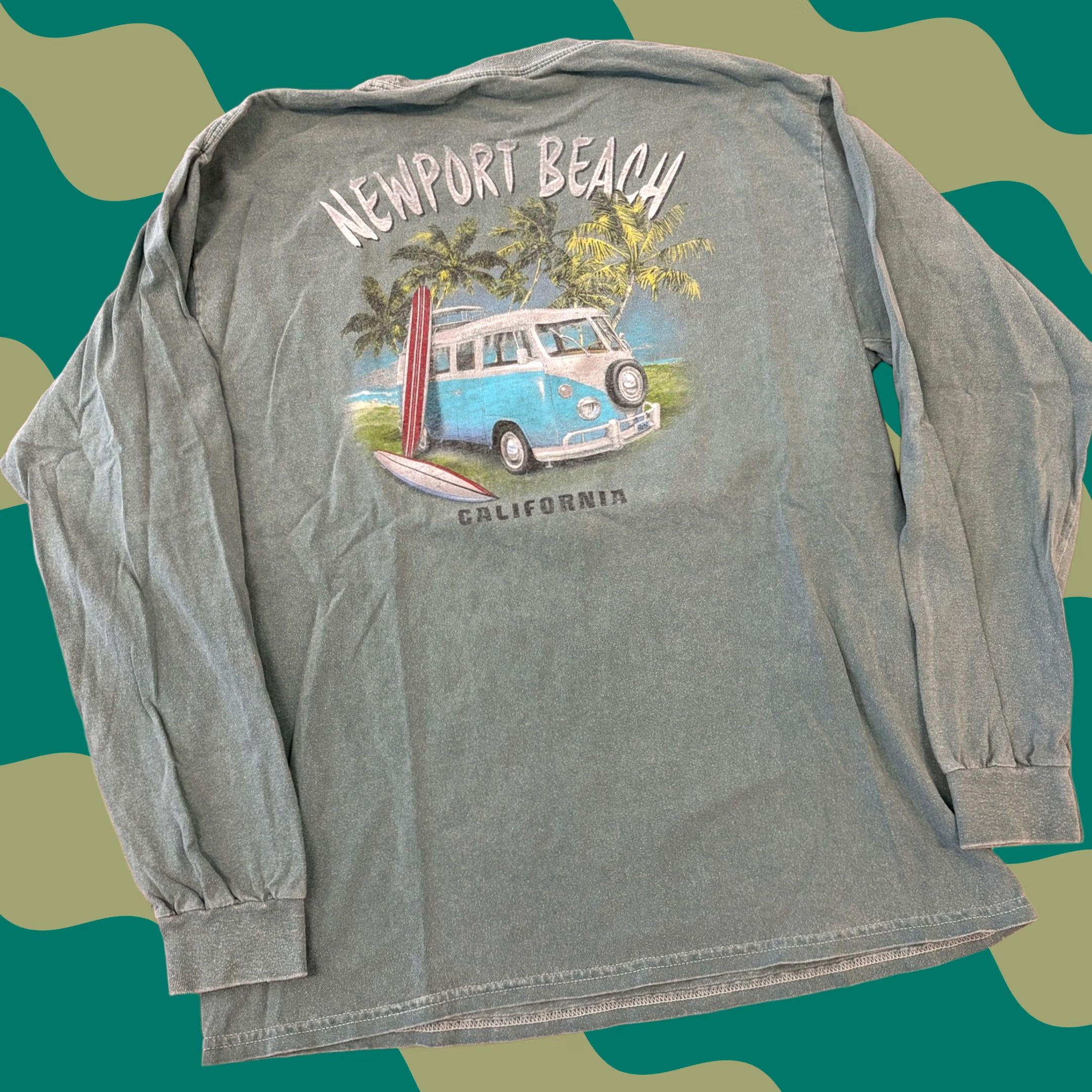 Vintage VINTAGE Y2K Newport Beach California Muted Green Longsleeve Graphic Tee Men's L Shirt Size US L / EU 52-54 / 3 - 1 Thumbnail