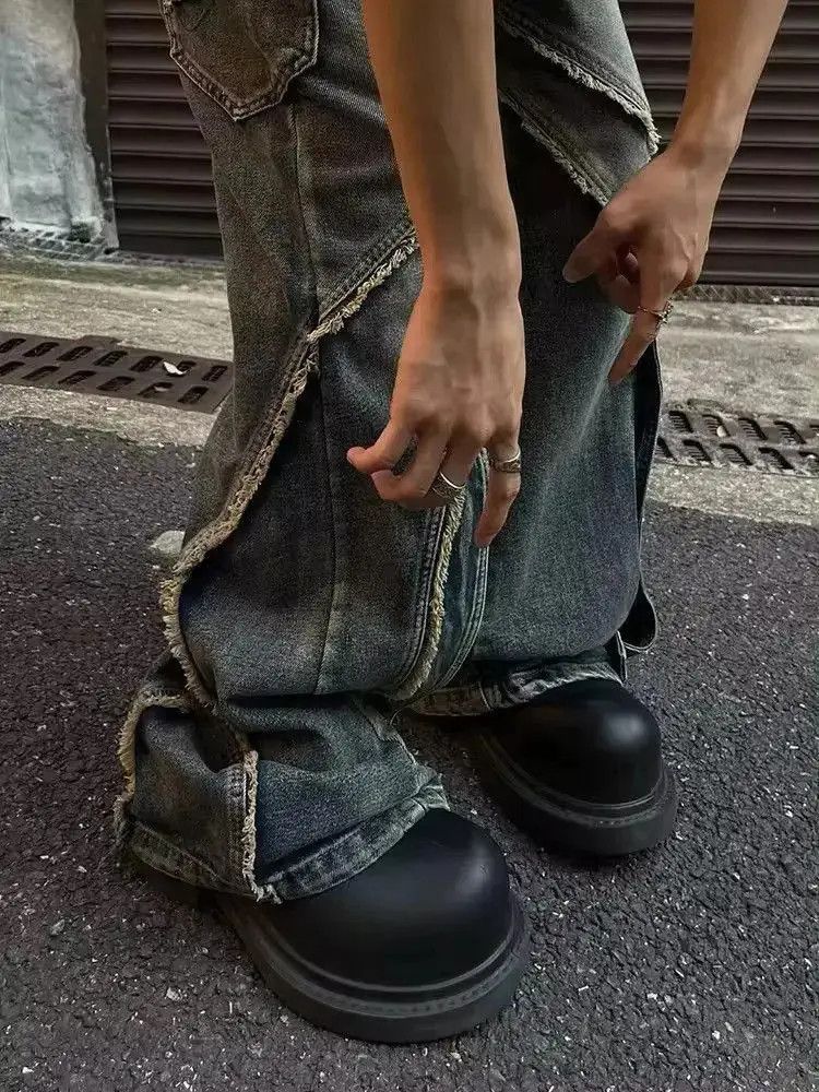 Japanese Brand Retro heavy-duty stitching raw edge micro-flared jeans y2k Size US 32 / EU 48 - 4 Thumbnail