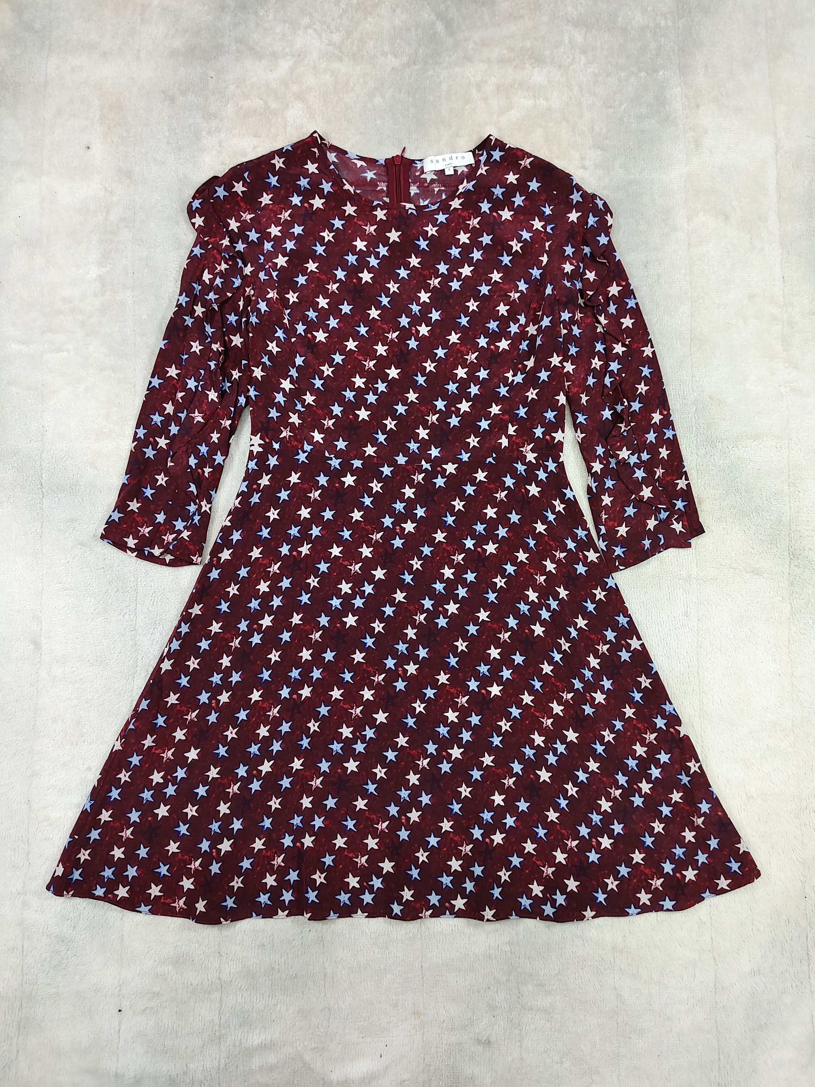 Sandro SANDRO🇫🇷 Retro Graphic Ruffled Cascading Silk Flare Dress Size M / US 6-8 / IT 42-44 - 7 Thumbnail