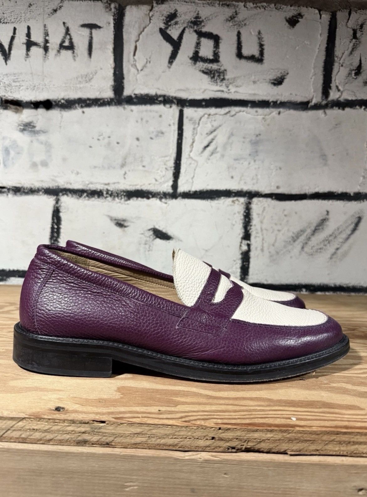 Aime Leon Dore PENNY LOAFER PURPLE WHITE MENS SIZE 12 Made In Italy Aime Leon Dore Penny Loafers Size UK7 US8 Burgundy... | Depop main image 2