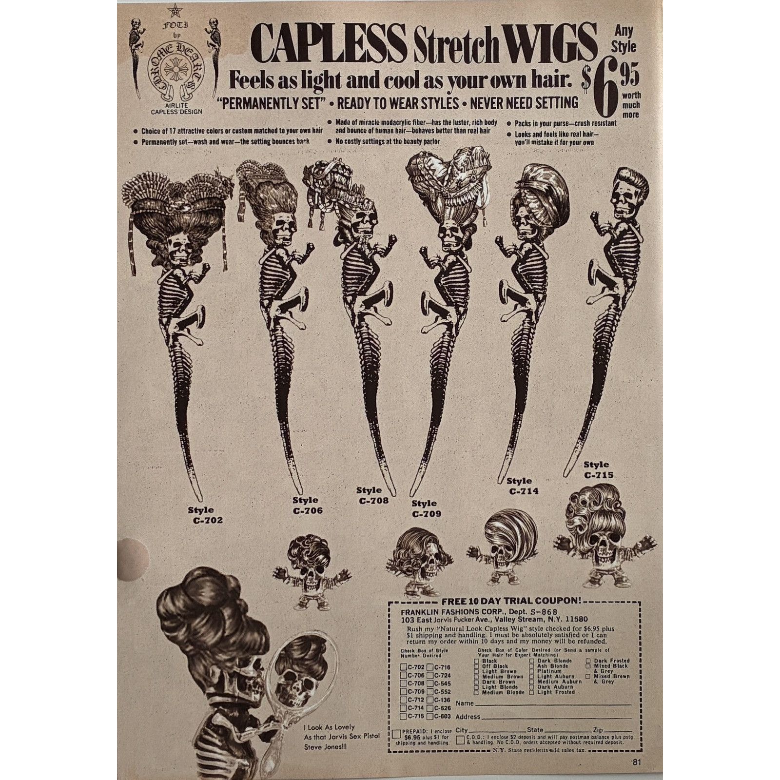 Chrome Hearts × Japanese Brand × Vintage Chrome Hearts skeletons w/ wigs photos Poster framed 9x11 Size ONE SIZE - 2 Thumbnail