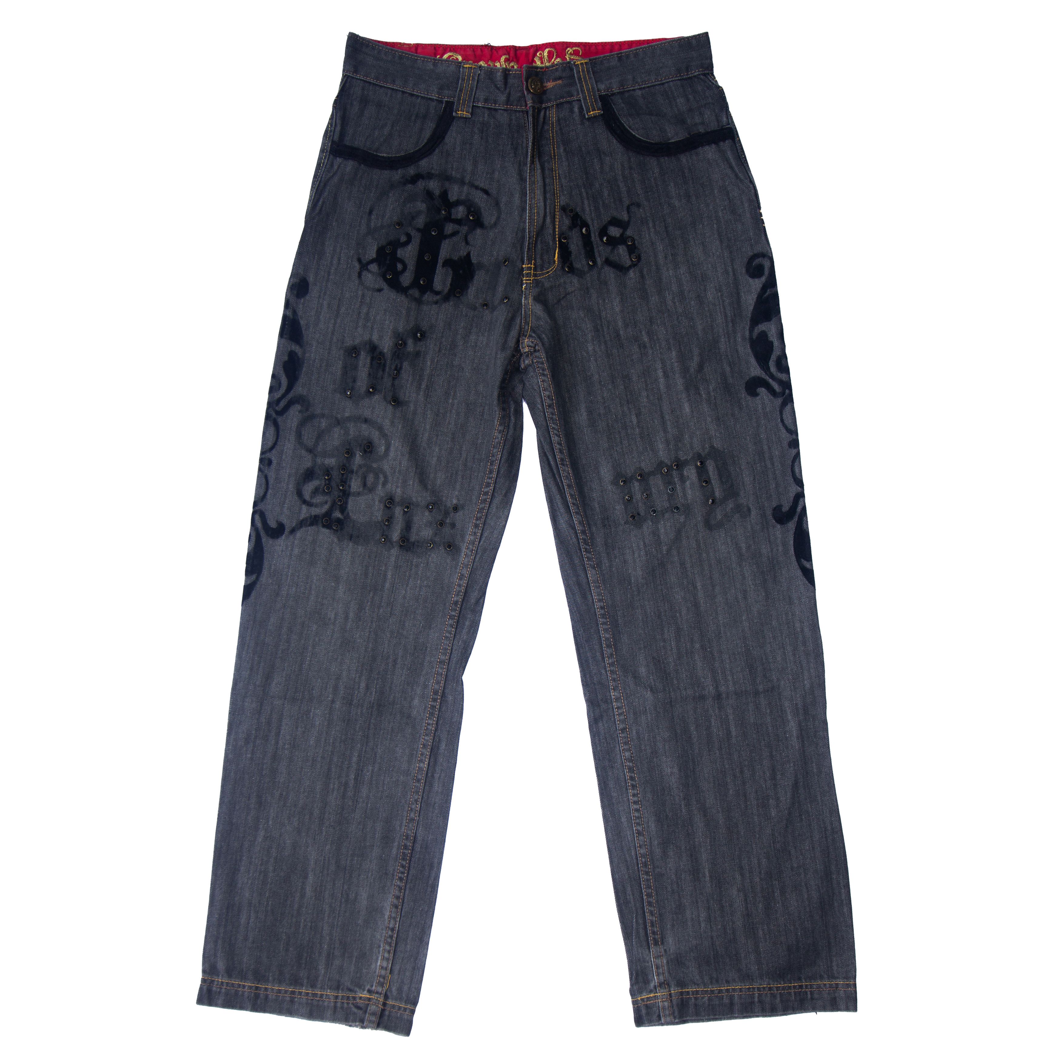 If Six Was Nine × Japanese Brand × Le Grande Bleu (L.G.B.) CROWN HOLDER VELVET ART JEANS Size US 32 / EU 48 - 1 Thumbnail