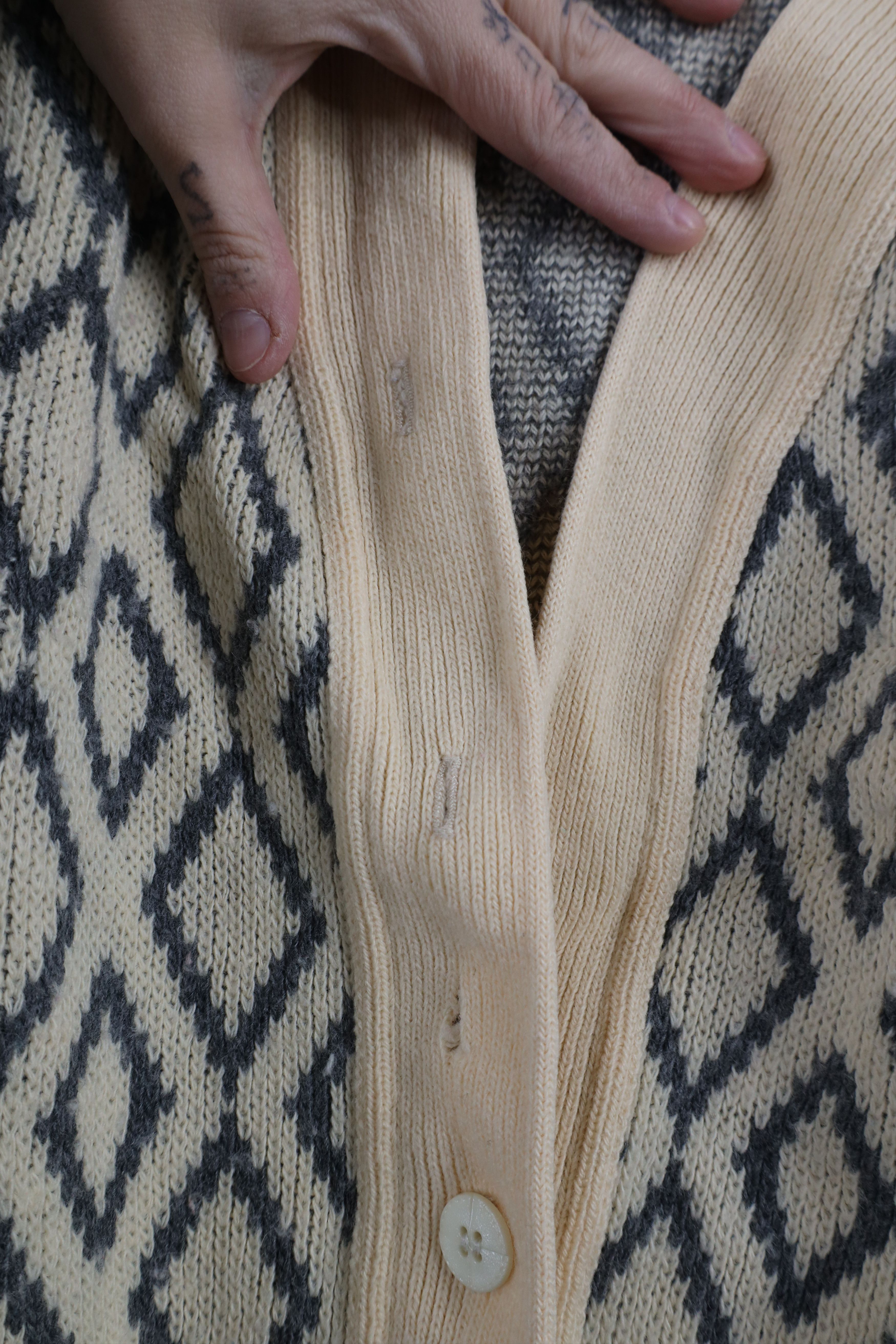 Vintage Vintage 90s Streetwear Diamond Knit Cardigan Sweater Size M / US 6-8 / IT 42-44 - 5 Thumbnail