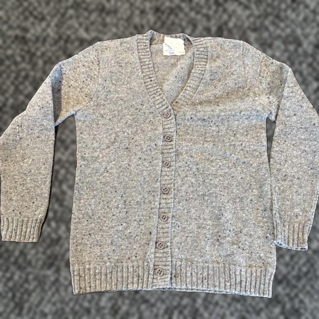 VINTAGE Sears Men's Medium Gray Acrylic Wool Button-Up Cardigan USA 90s Long Sleeve Knit