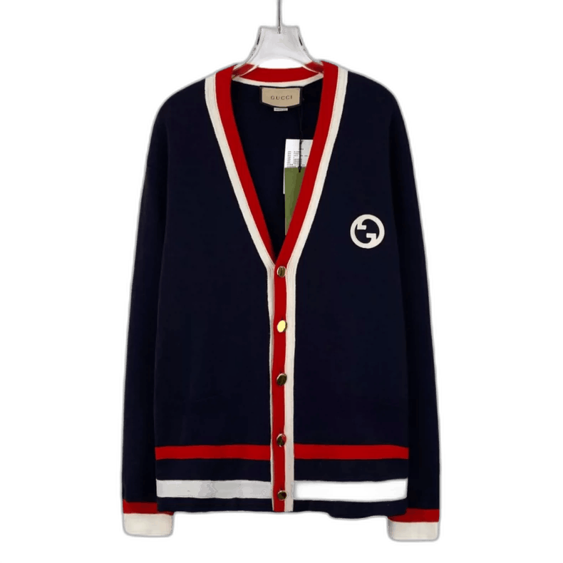 Gucci Gucci Navy Striped Logo Embroidered Cardigan Size US M / EU 48-50 / 2 - 1 Thumbnail