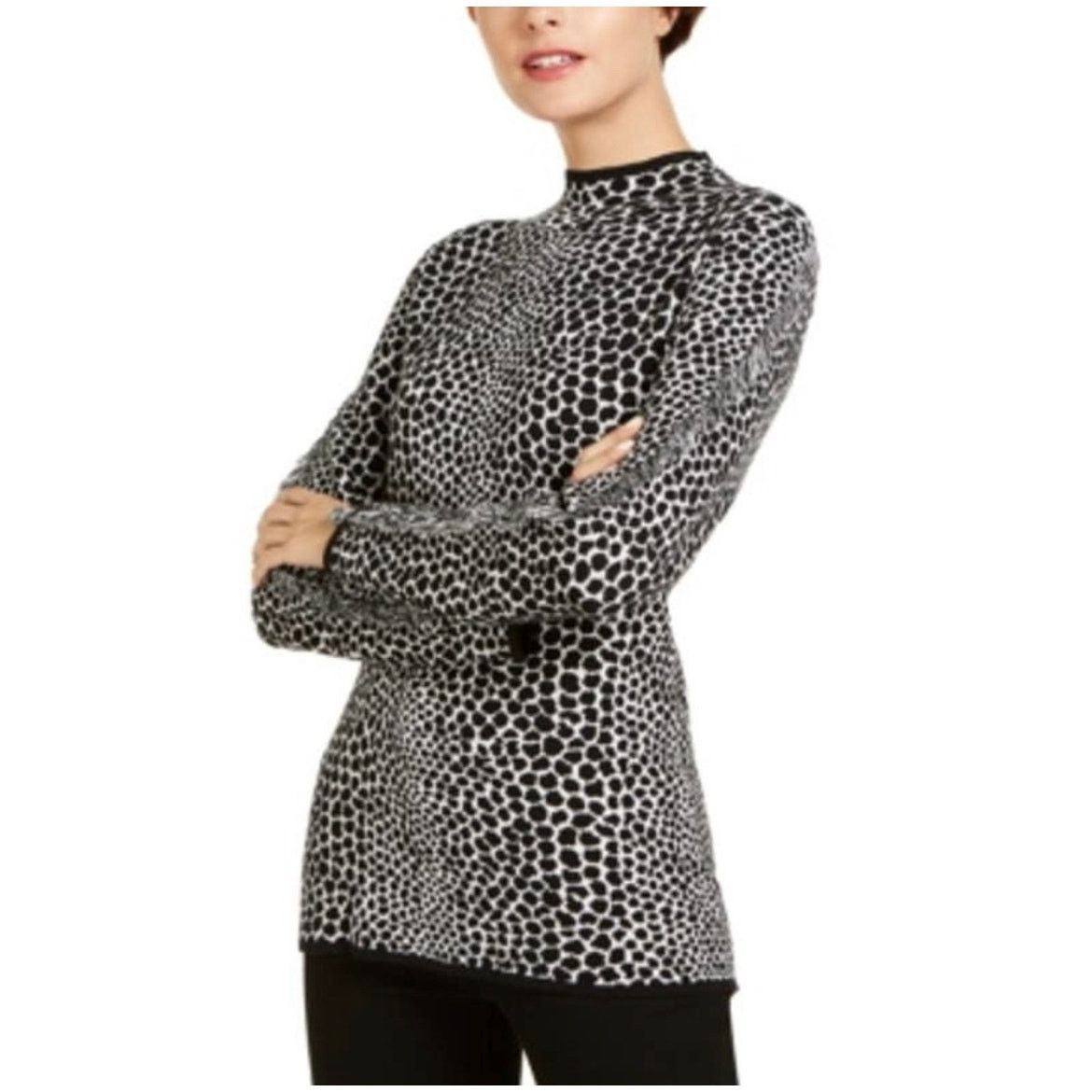 Other INC International Concepts Fringe-Trim Jaquard Sweater Size L / US 10 / IT 46 - 3 Thumbnail