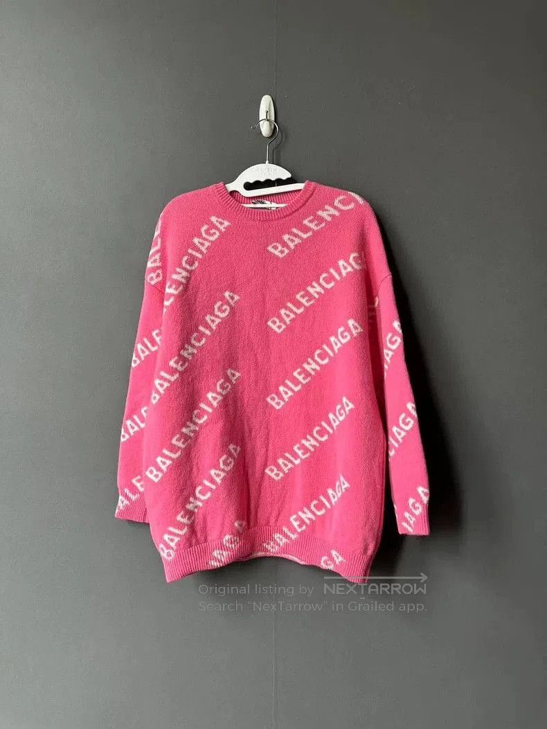 Balenciaga Pink Logo Print Sweater.