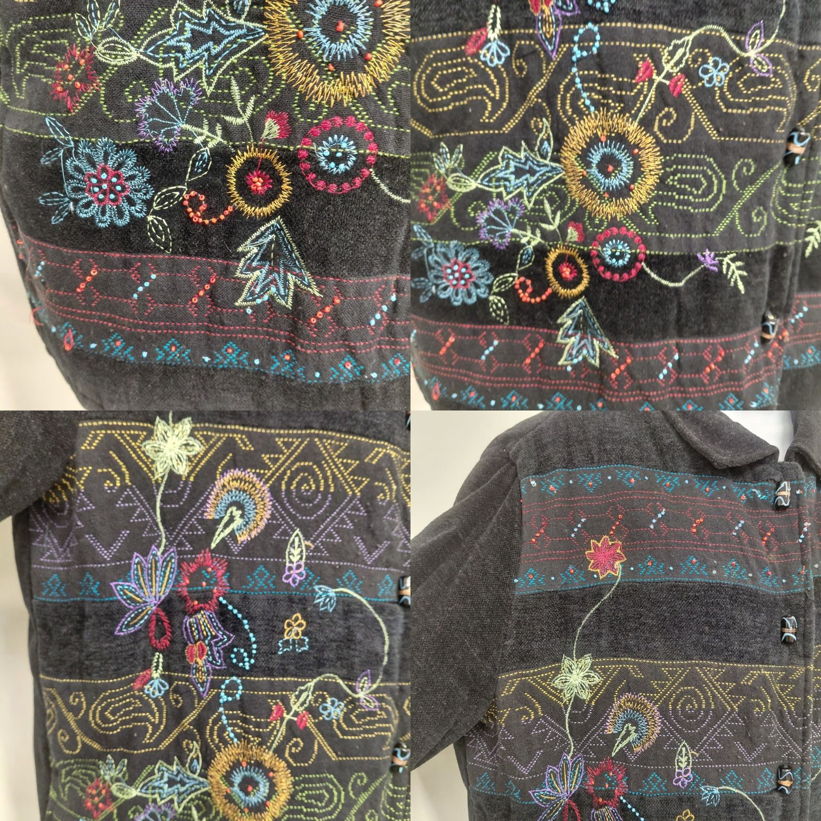 Vintage White Stag Floral Embroidered Jacket Women's L Black Beaded Tapestry 90s Bohemian Size L / US 10 / IT 46 - 10 Thumbnail