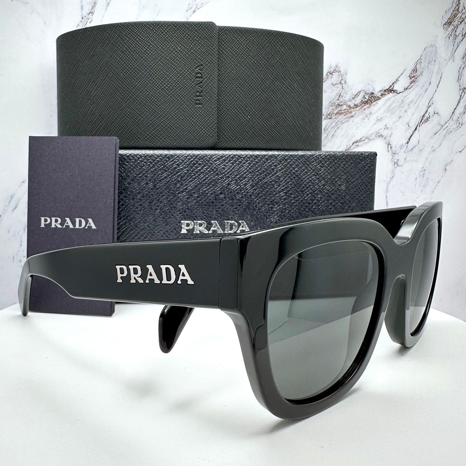Prada New PRADA Sunglasses Black Square Acetate Grey Lens Size ONE SIZE - 3 Thumbnail