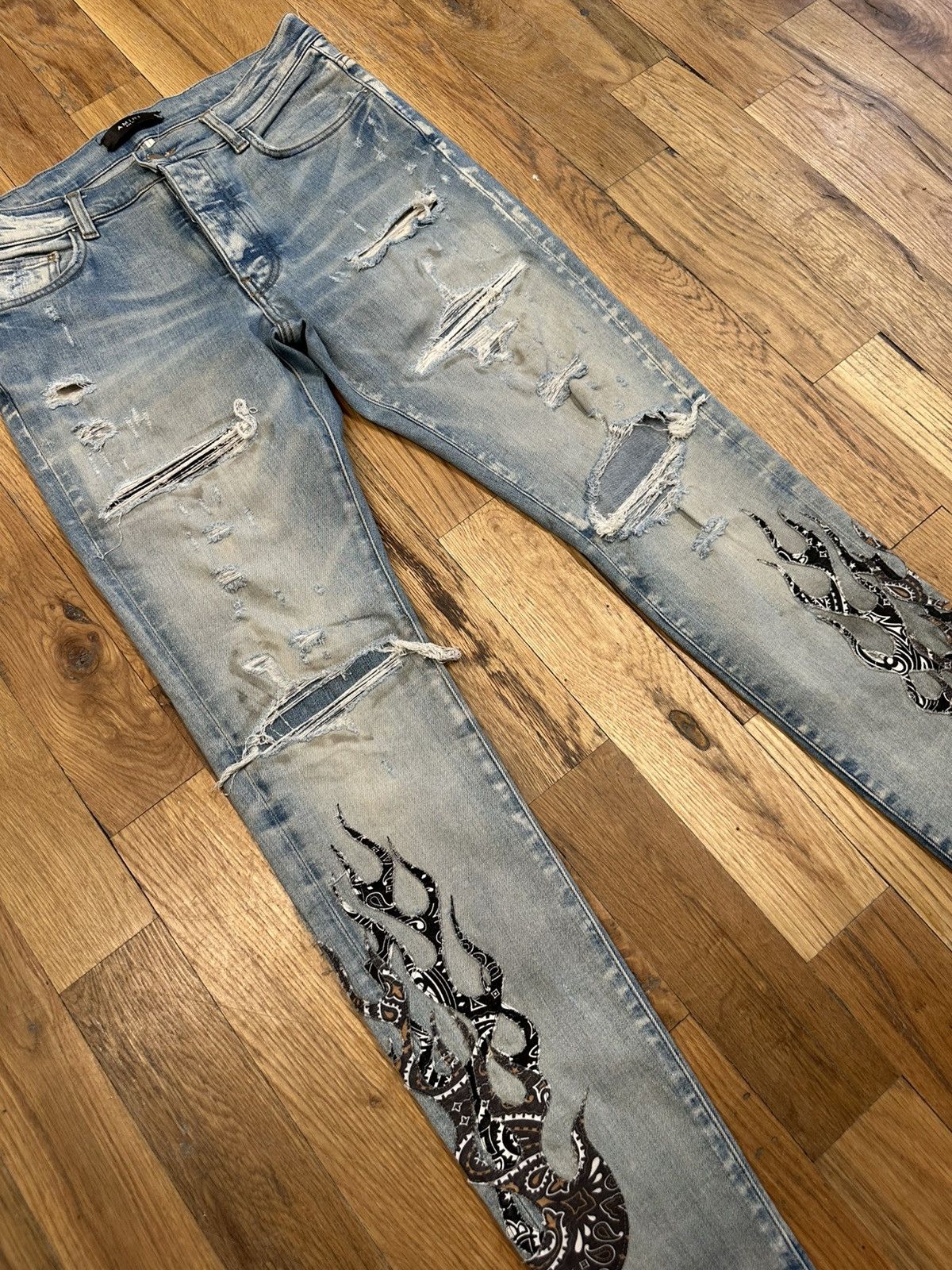 Amiri Amiri Brown Black Paisley Flame Blue Demim Jeans Size 31 Size US 31 - 3 Thumbnail