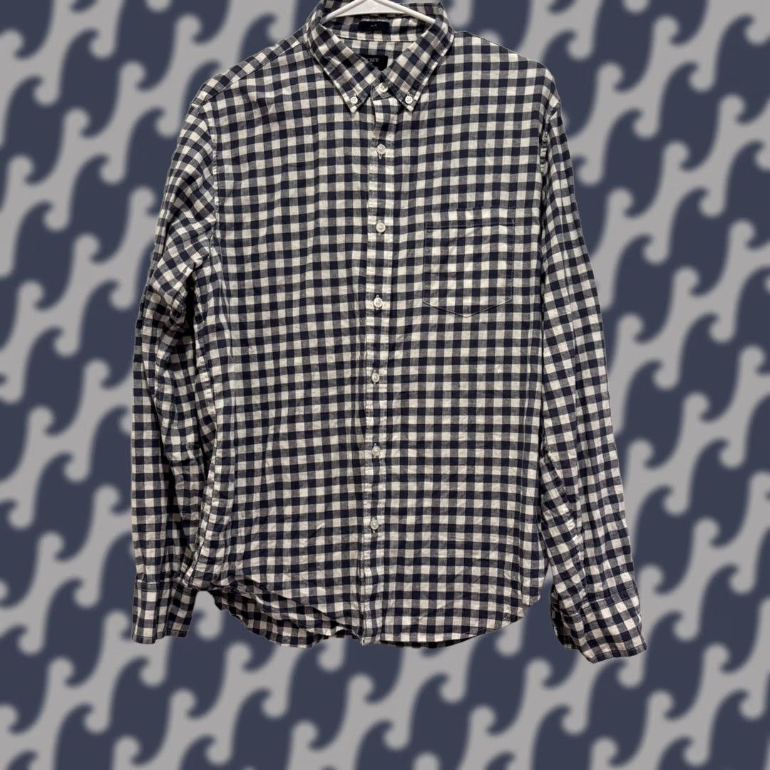 J.Crew J.Crew Mens Slim Cotton Linen Gingham Button Down Shirt Navy Blue White Large Size US L / EU 52-54 / 3 - 1 Thumbnail
