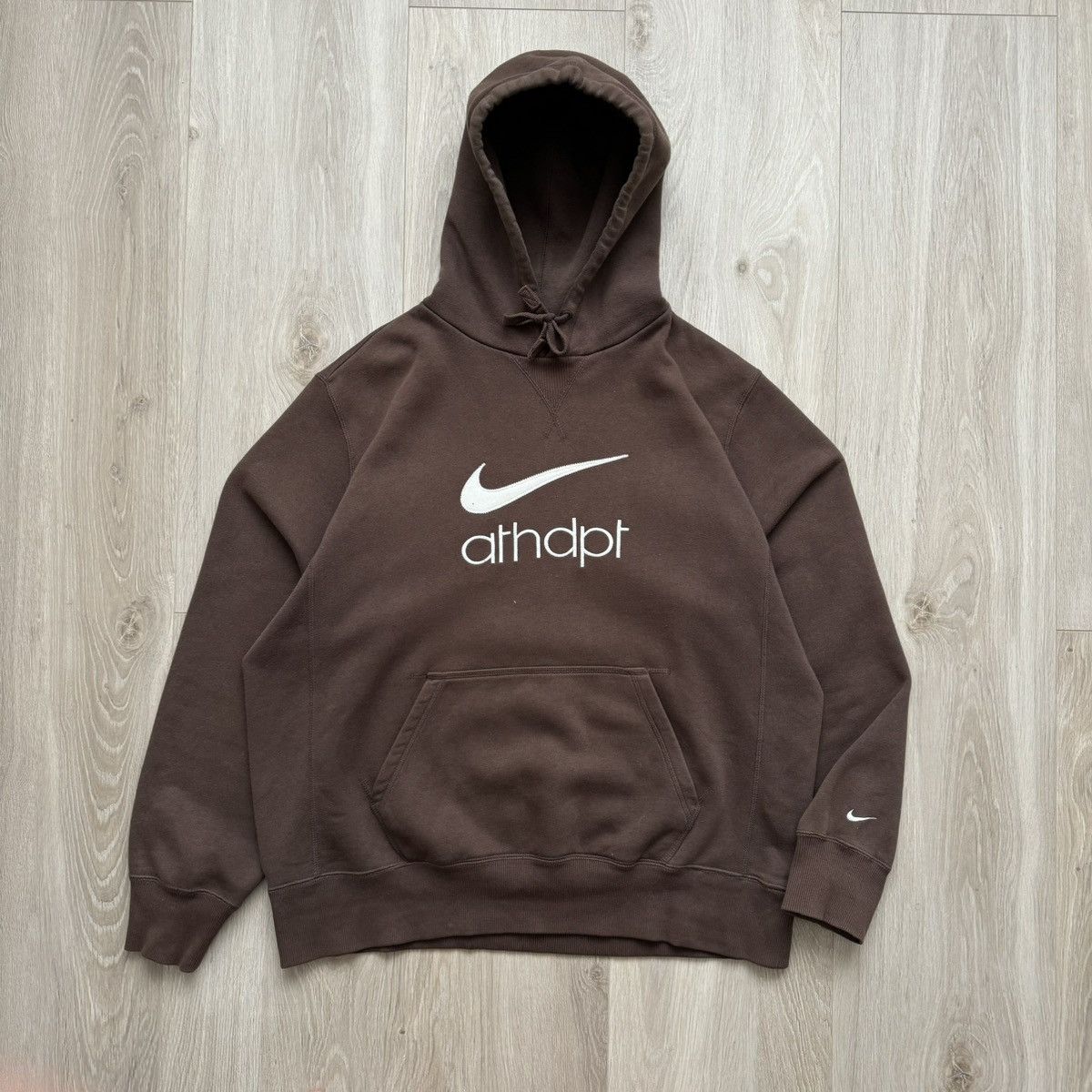 Vintage Nike Center Logo Swoosh Hoodie Brown XL Y2K