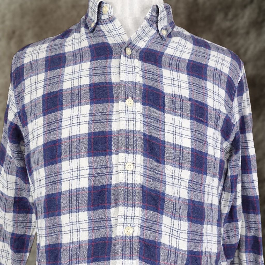 J.Crew J.Crew Mercantile Linen Shirt Blue White Plaid Mens Medium Long Sleeve Button Down Size US M / EU 48-50 / 2 - 1 Thumbnail